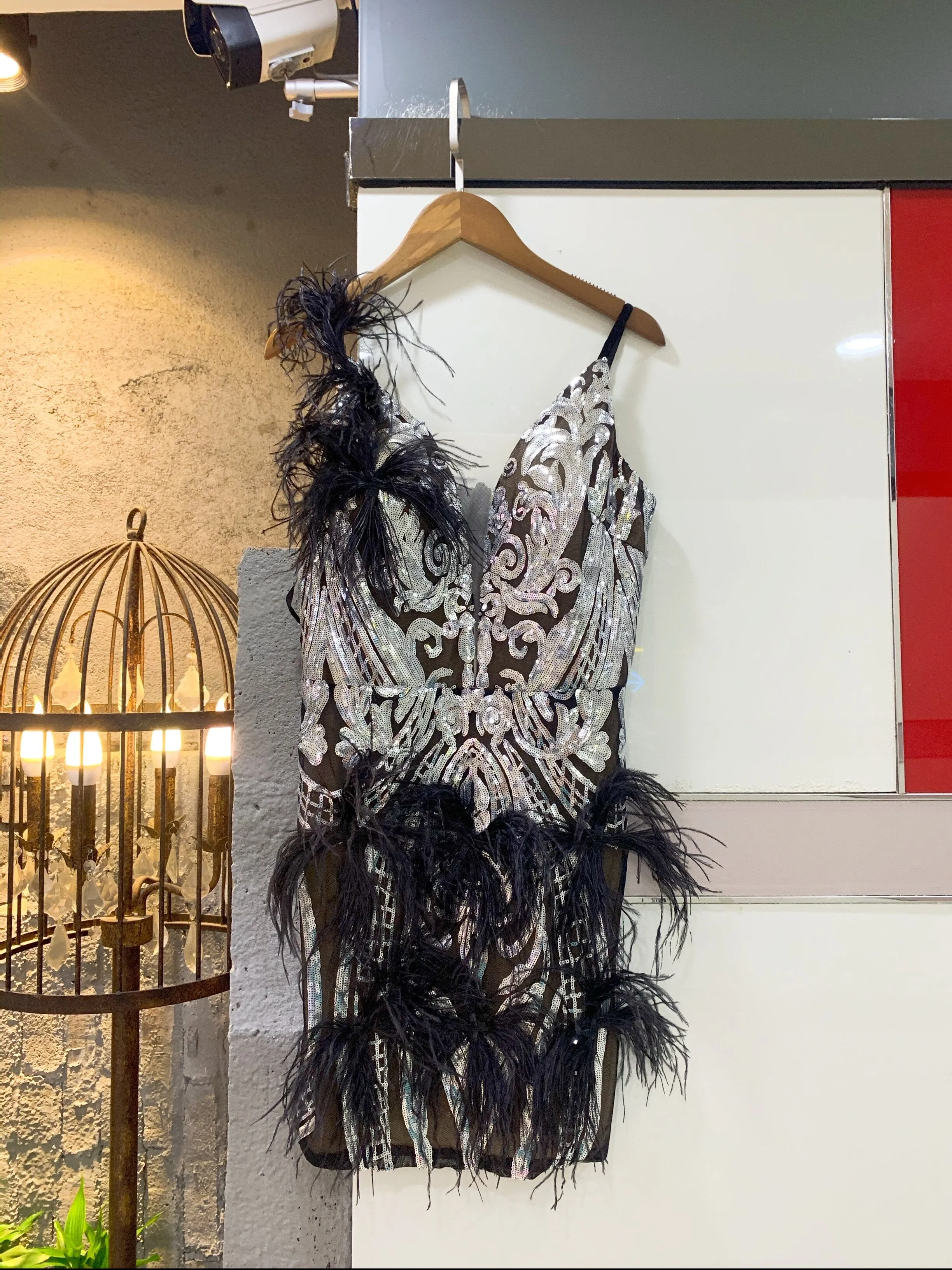 Feather Mesh  Bodycon Bandage Dress