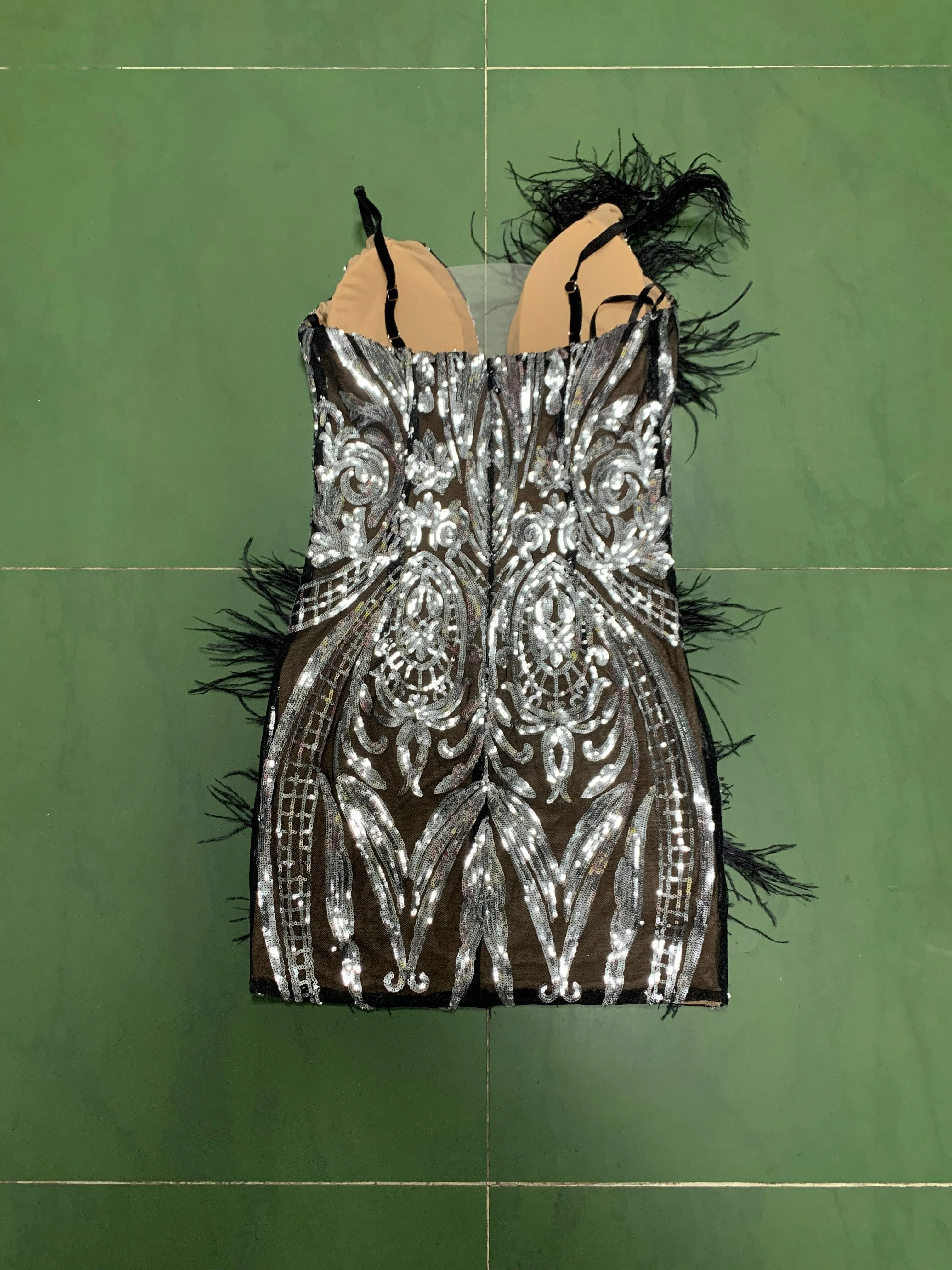 Feather Mesh  Bodycon Bandage Dress