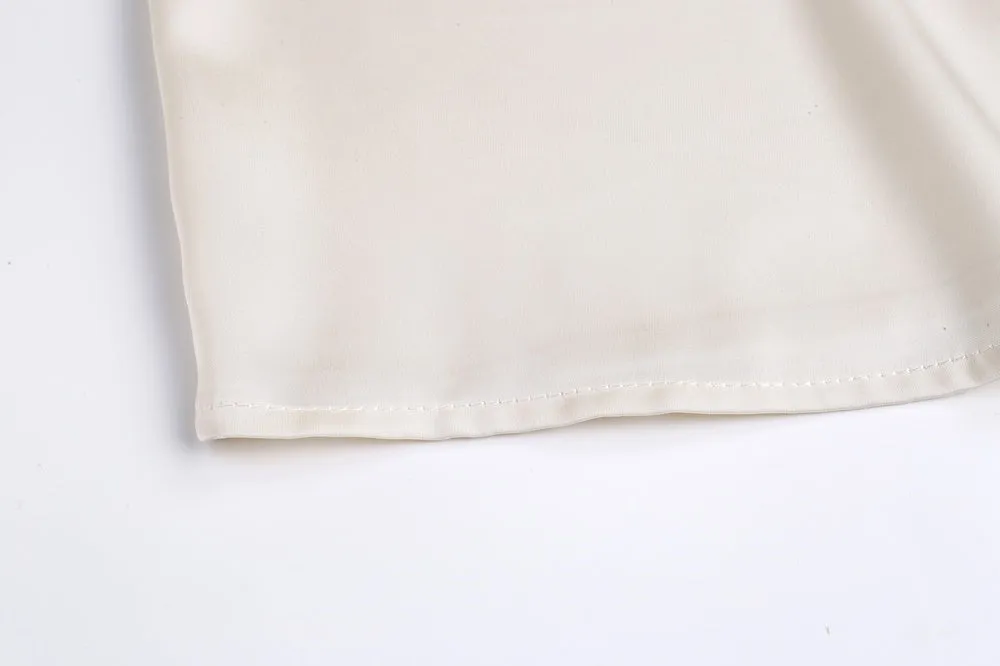 Feminine Solid Color Satin Blouse with Lace Details