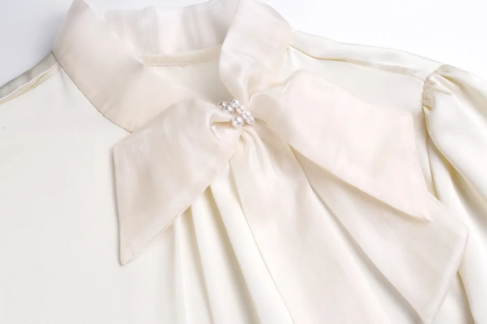 Feminine Solid Color Satin Blouse with Lace Details