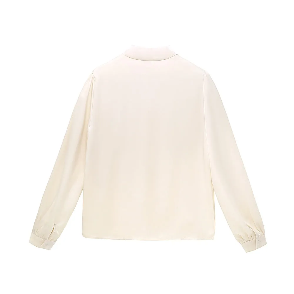 Feminine Solid Color Satin Blouse with Lace Details