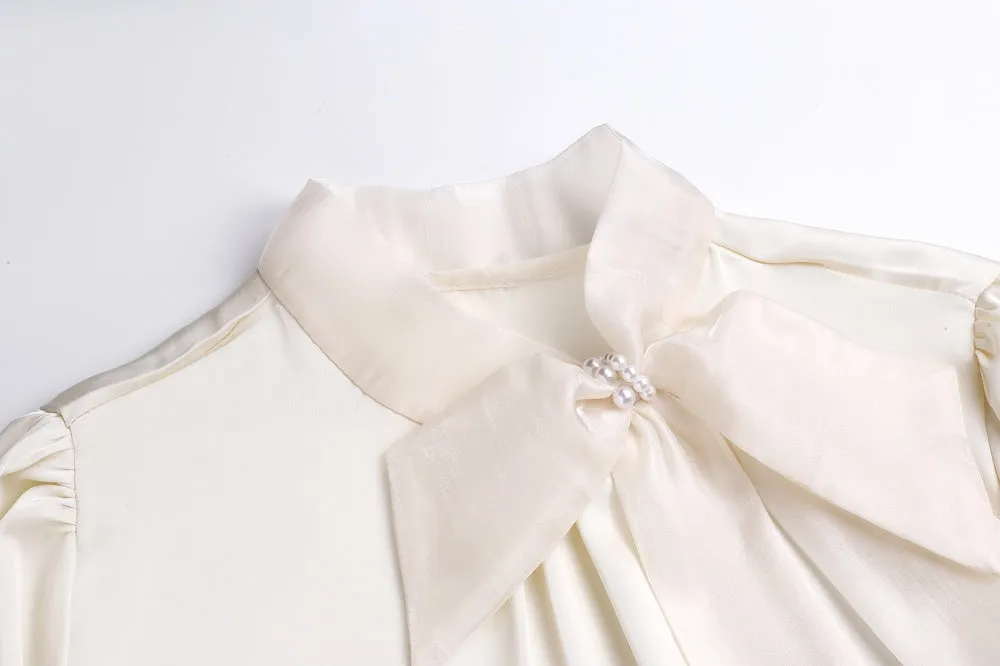 Feminine Solid Color Satin Blouse with Lace Details