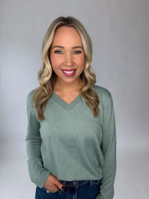 Flattering Feeling V-Neck Sweater - Sea Glass