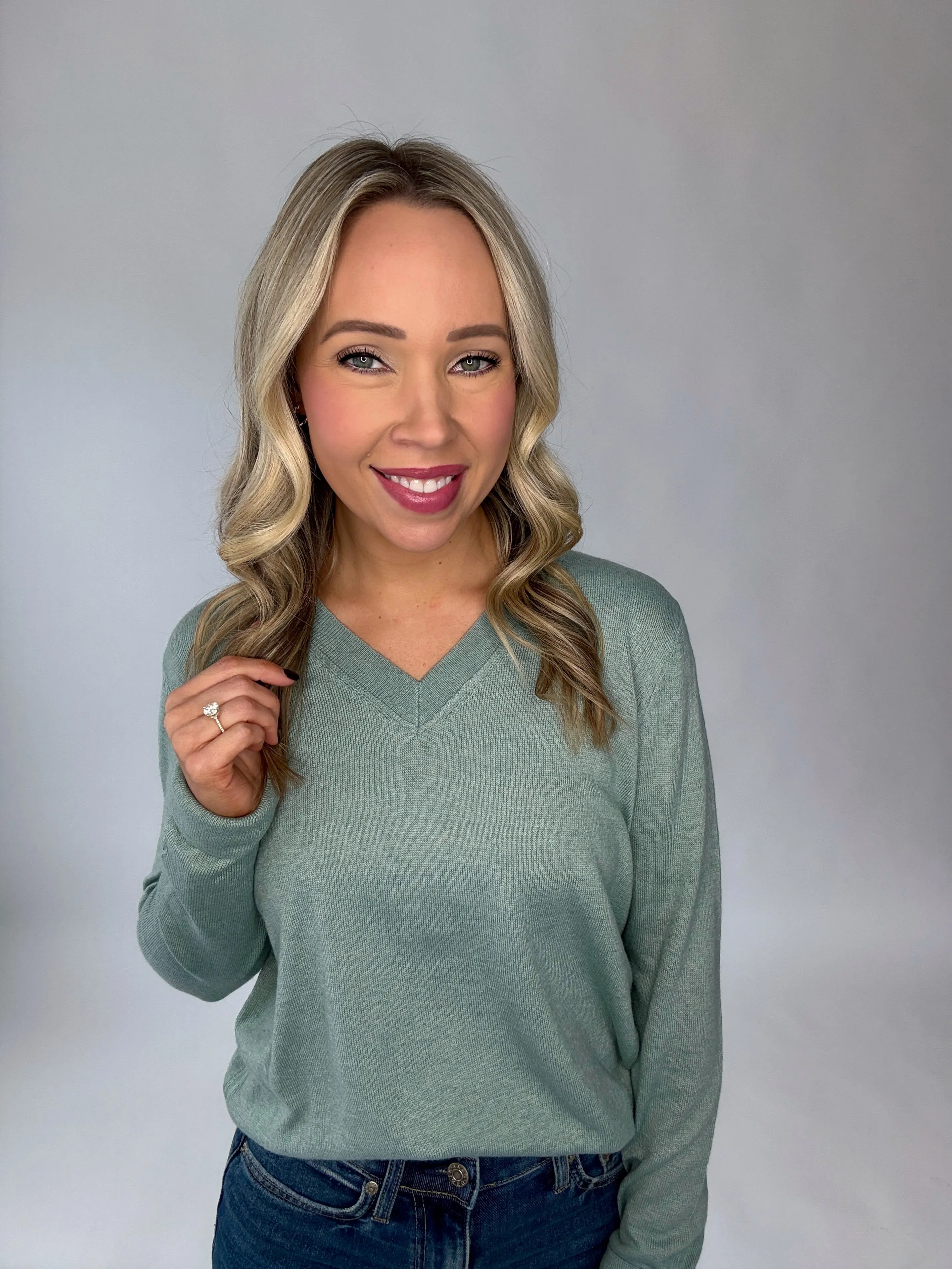 Flattering Feeling V-Neck Sweater - Sea Glass
