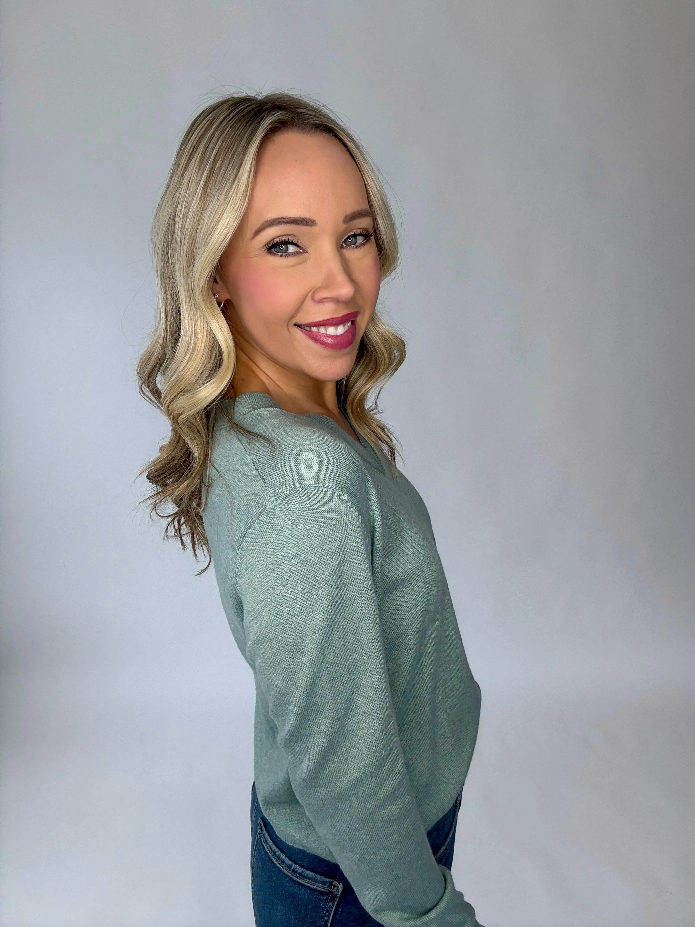 Flattering Feeling V-Neck Sweater - Sea Glass