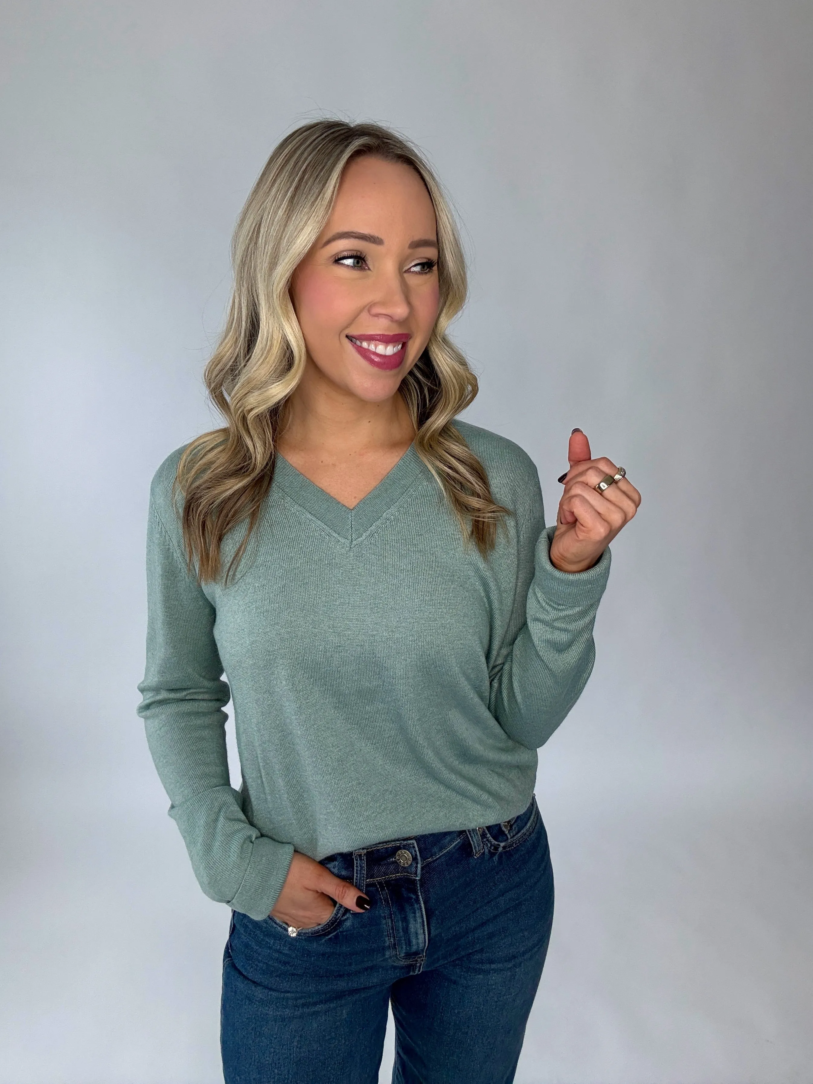 Flattering Feeling V-Neck Sweater - Sea Glass