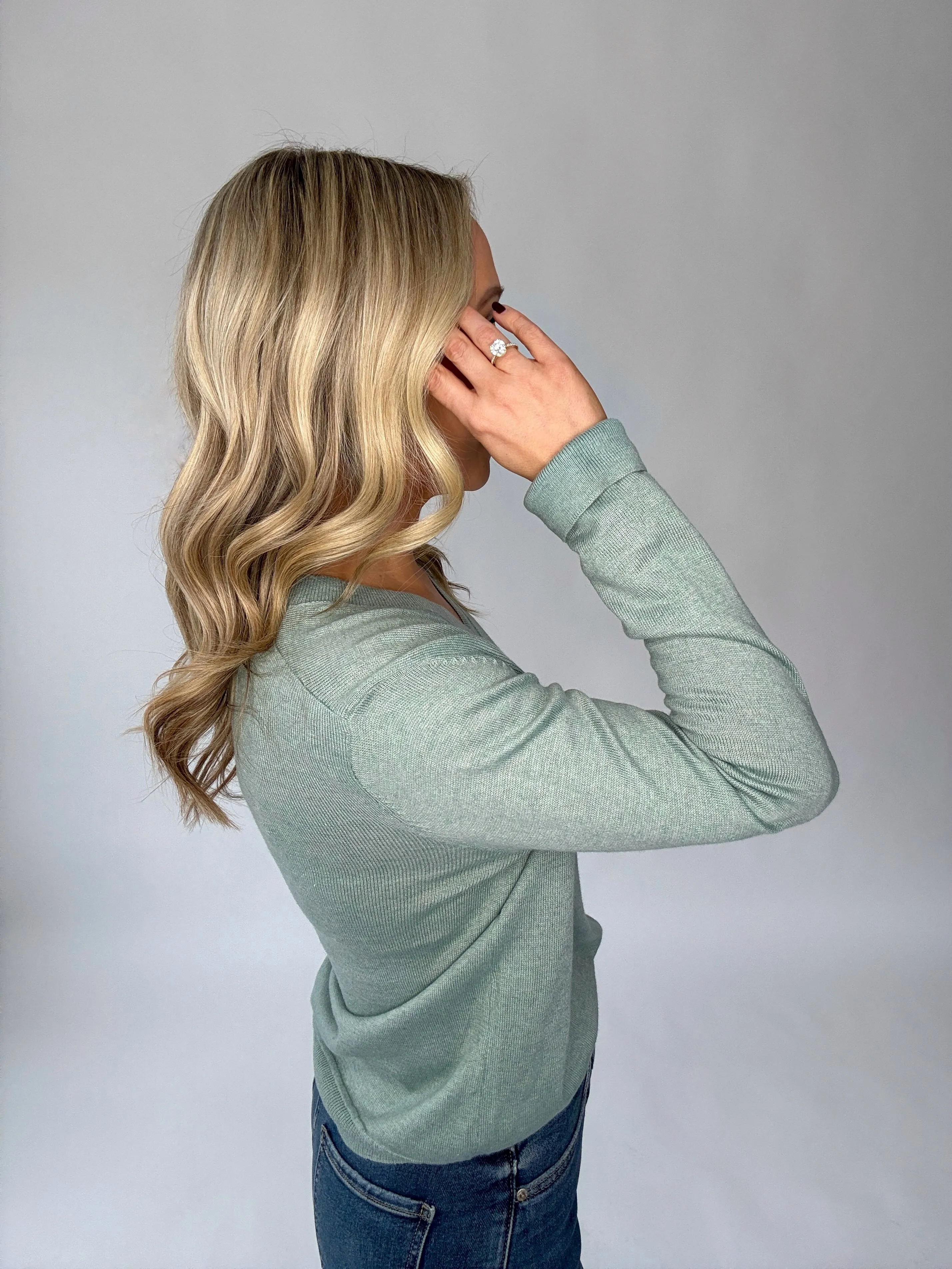 Flattering Feeling V-Neck Sweater - Sea Glass