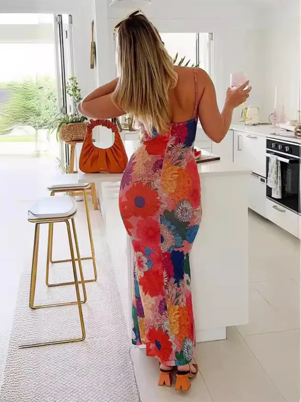 Floral Print Bodycon Dress with Lace Trim and Suspender Strap