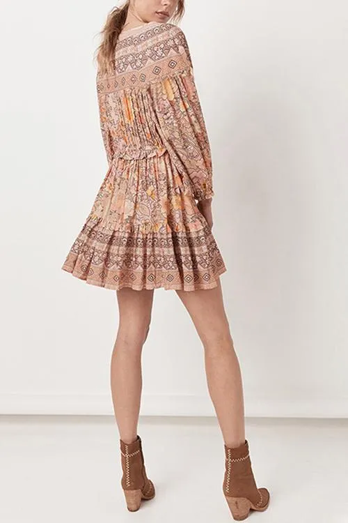 Floral Print Long Sleeve Mini Dress