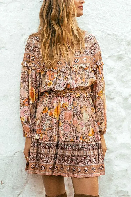 Floral Print Long Sleeve Mini Dress