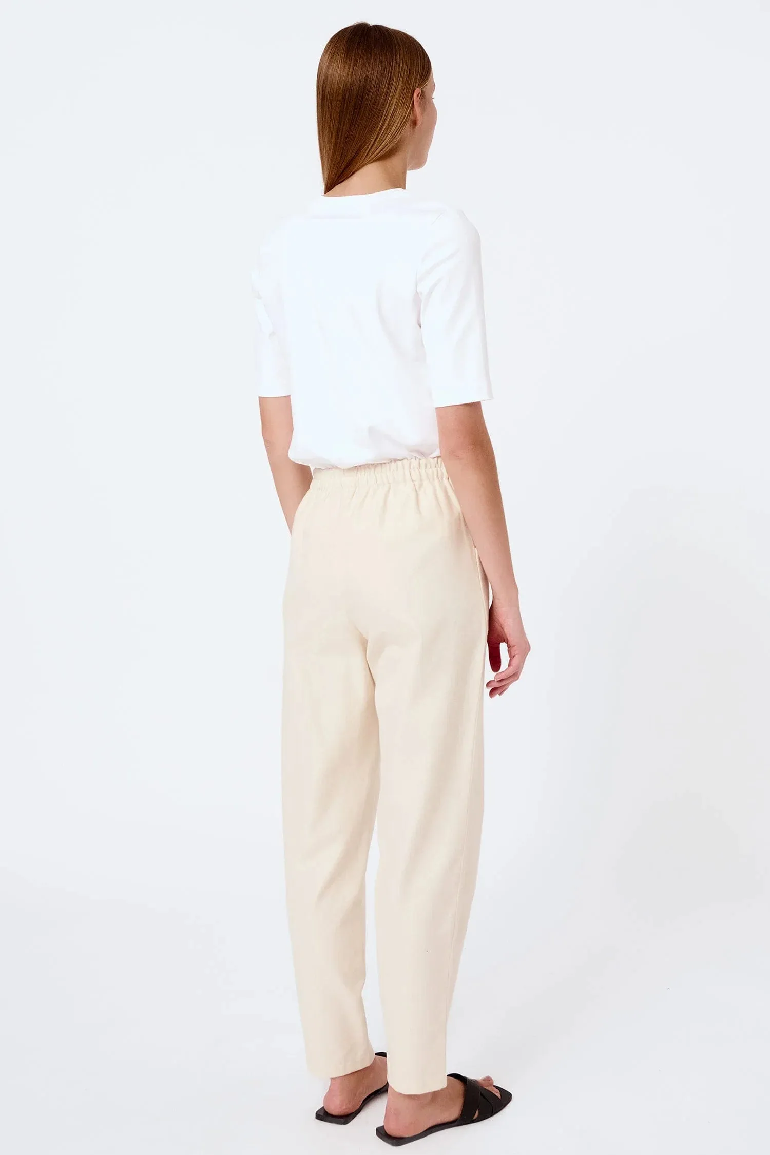 Front Detail Organic Cotton Long Trousers | Cream