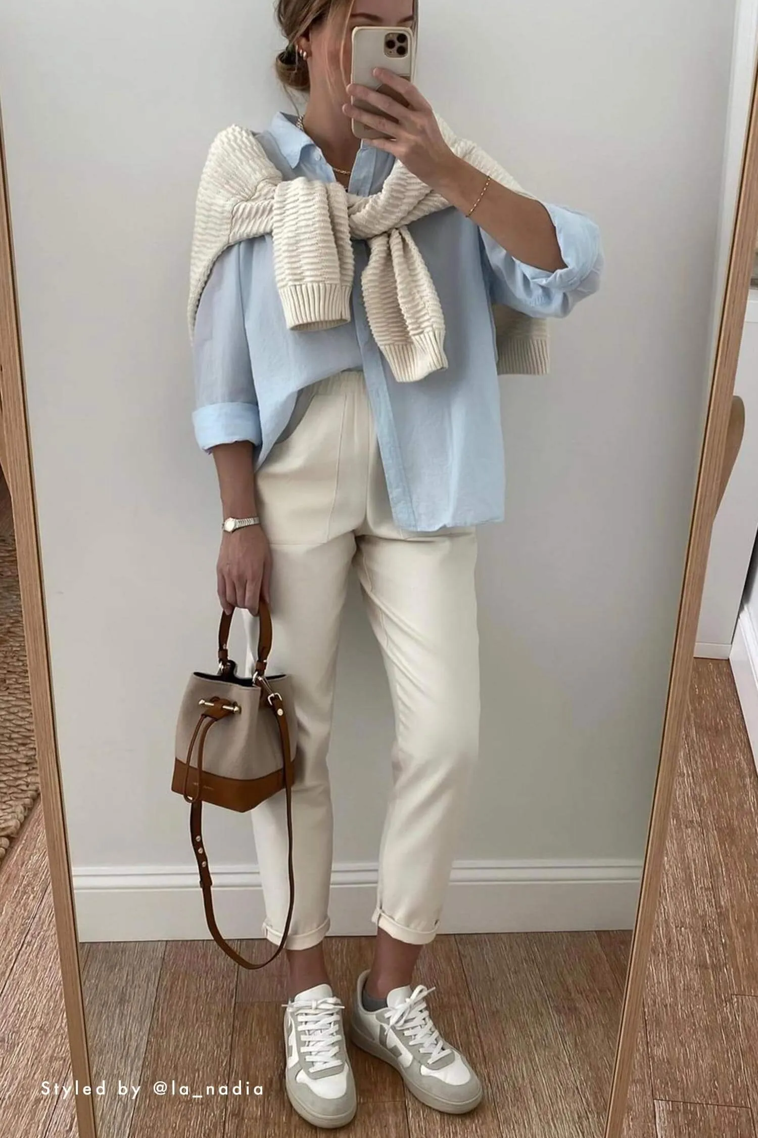 Front Detail Organic Cotton Long Trousers | Cream