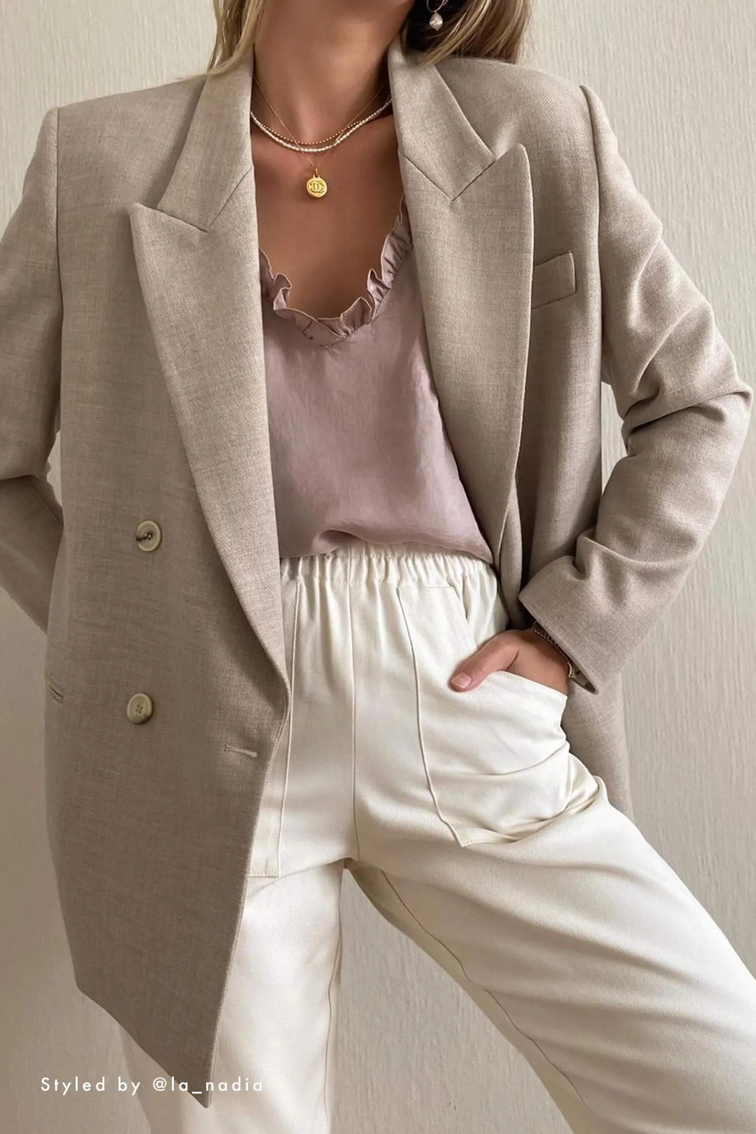Front Detail Organic Cotton Long Trousers | Cream