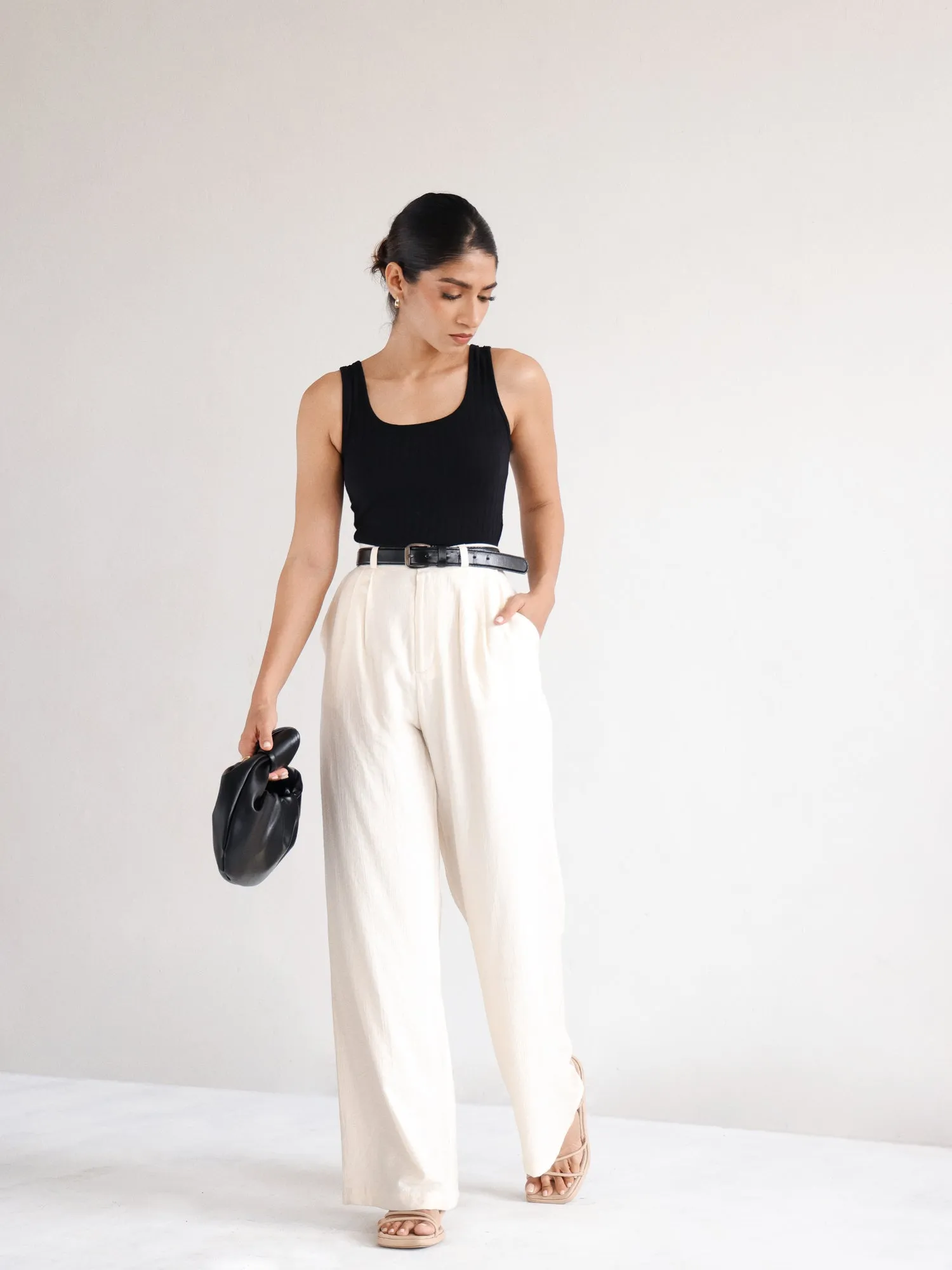 Front Pleated Wide Leg Pant