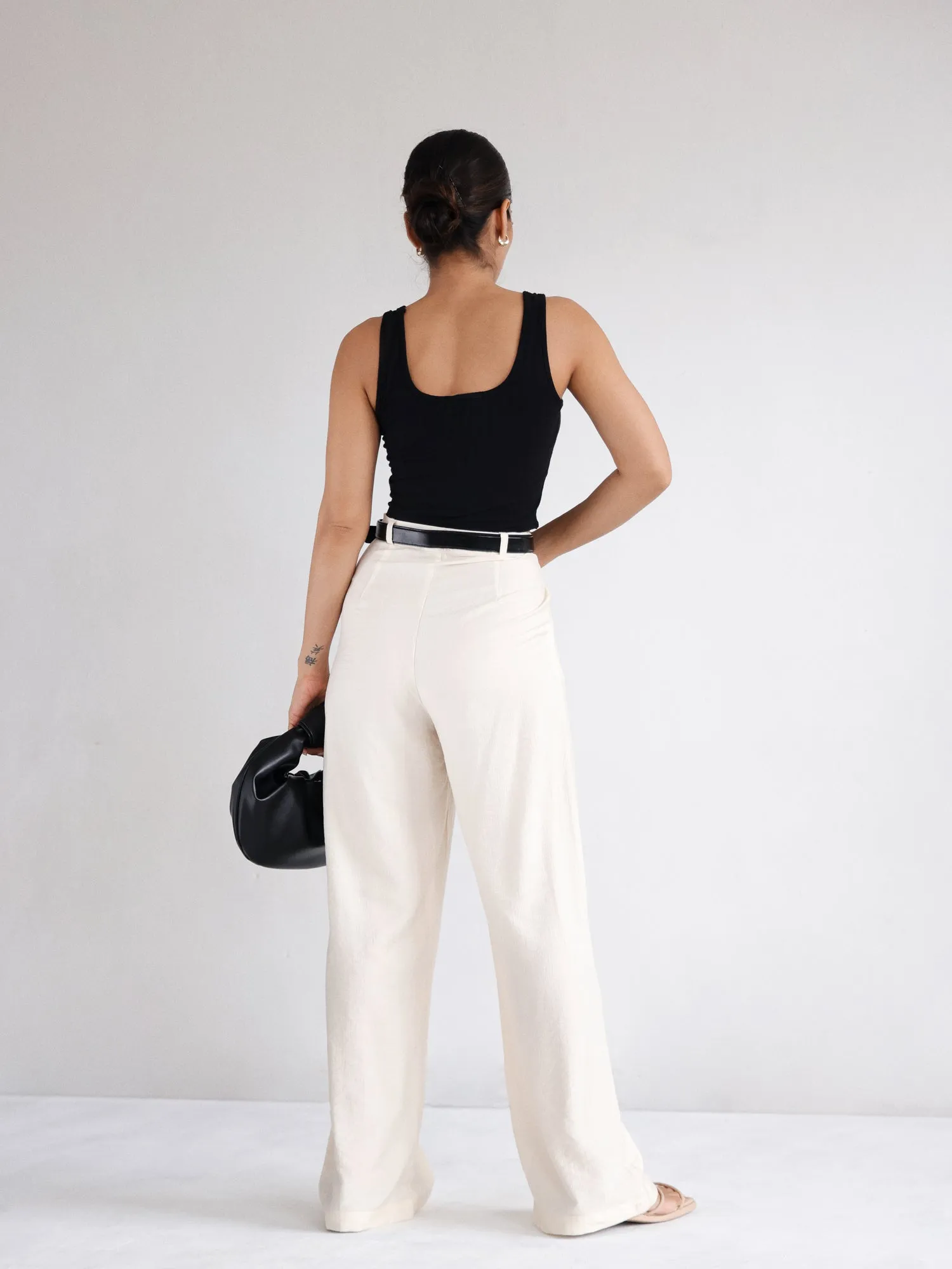 Front Pleated Wide Leg Pant