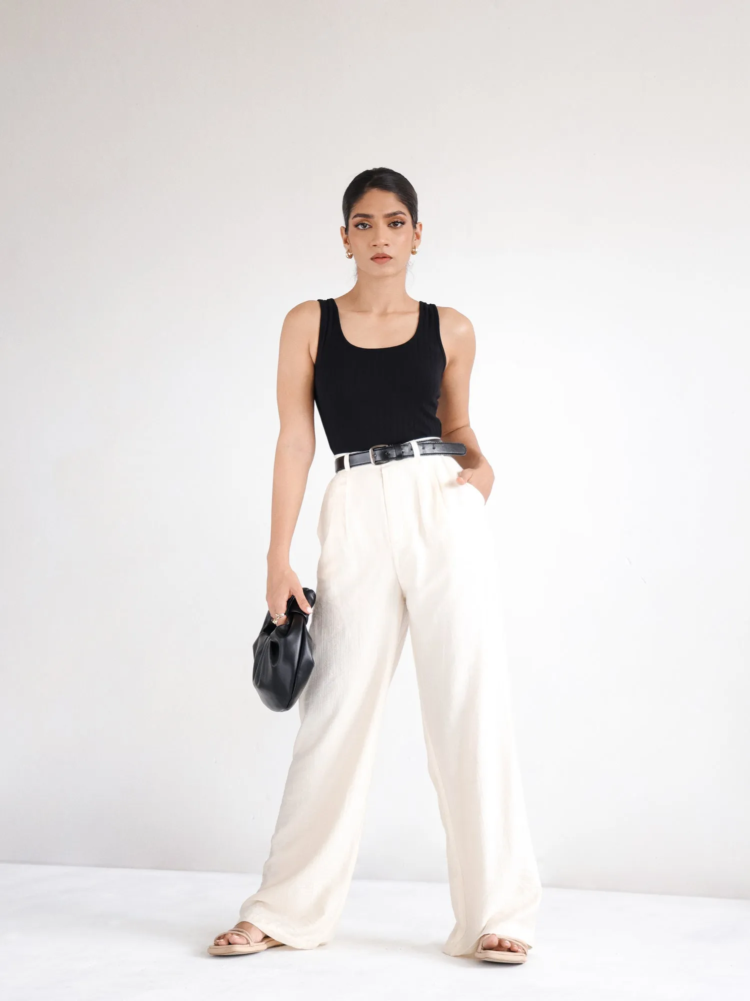 Front Pleated Wide Leg Pant