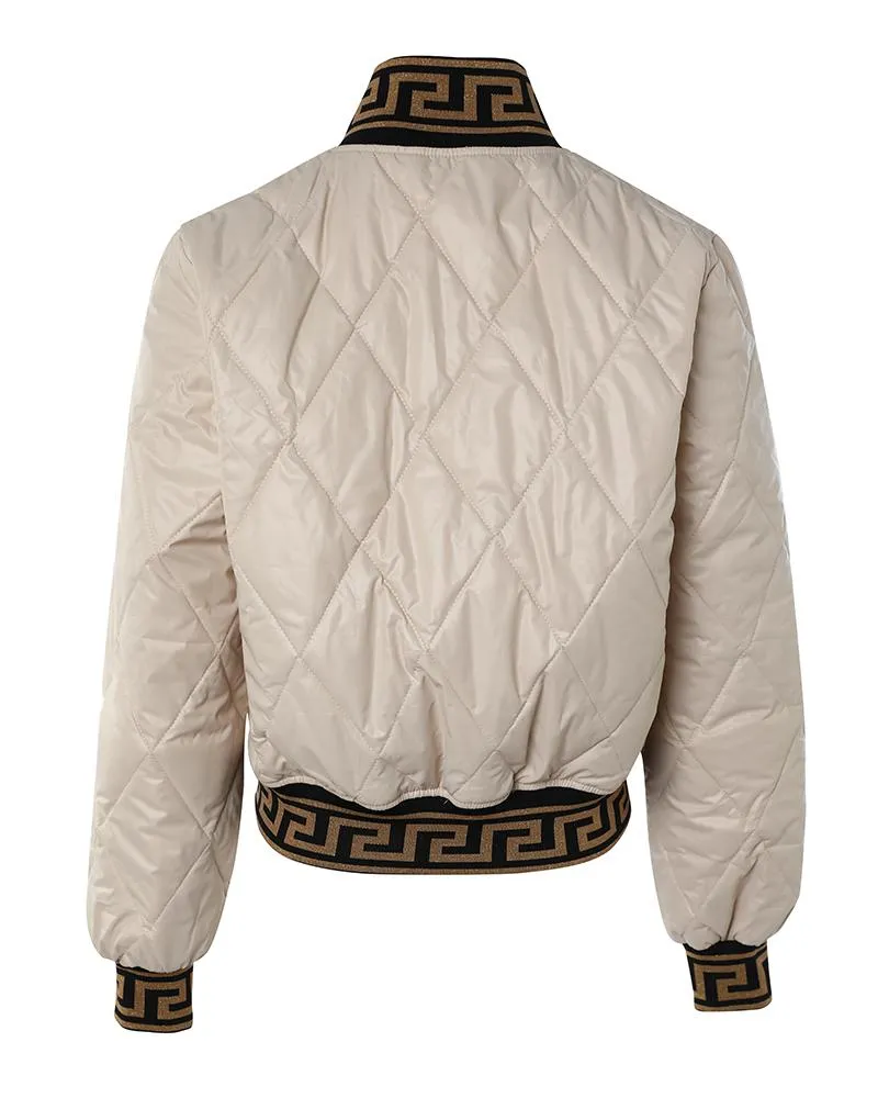 Geo Tape Patch Quilted Zipper Design Puffer Coat