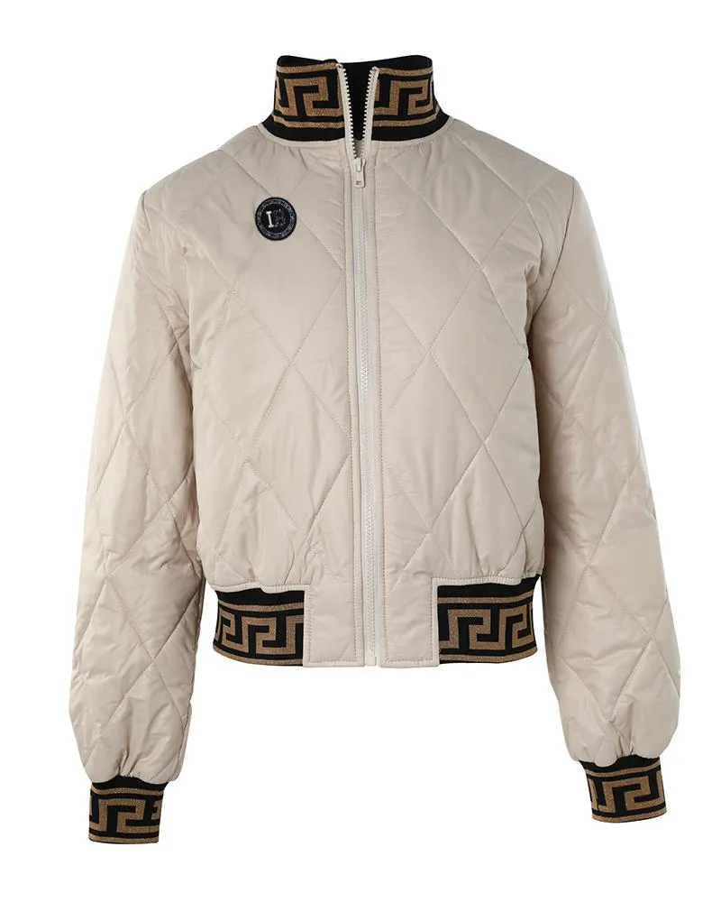 Geo Tape Patch Quilted Zipper Design Puffer Coat