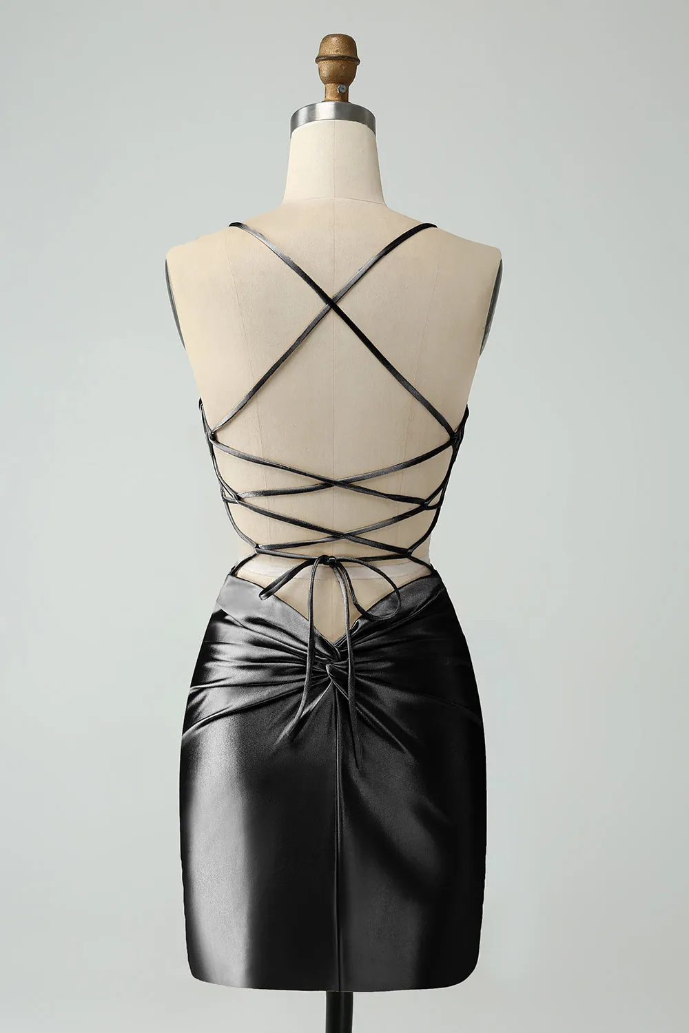 Golden Bodycon Spaghetti Straps Lace-up Back Short Homecoming Dress