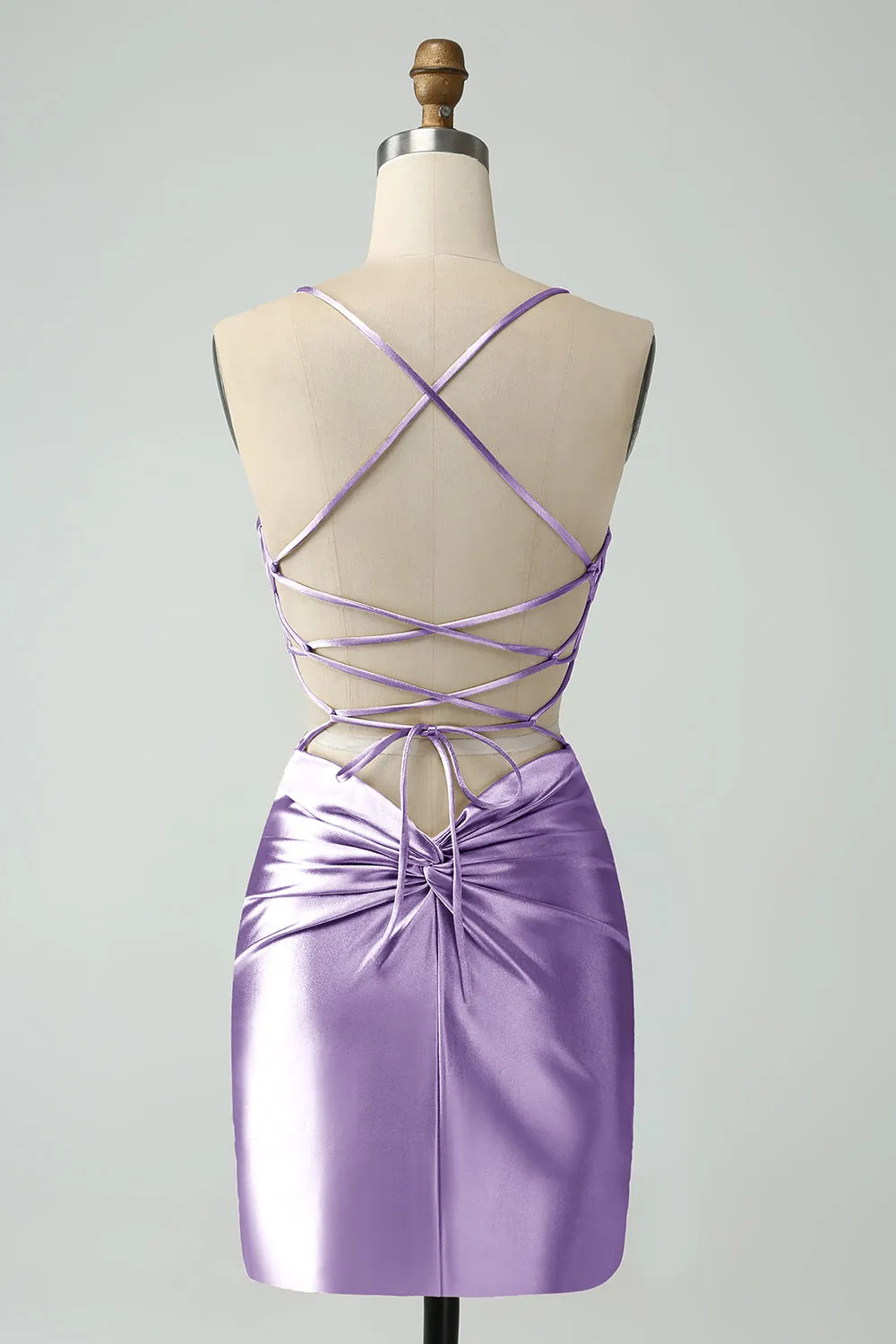 Golden Bodycon Spaghetti Straps Lace-up Back Short Homecoming Dress