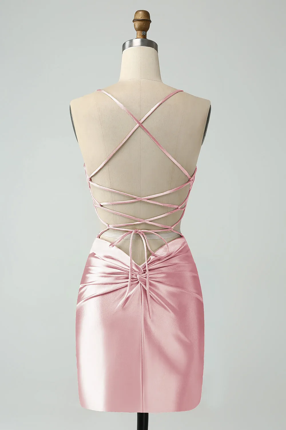 Golden Bodycon Spaghetti Straps Lace-up Back Short Homecoming Dress