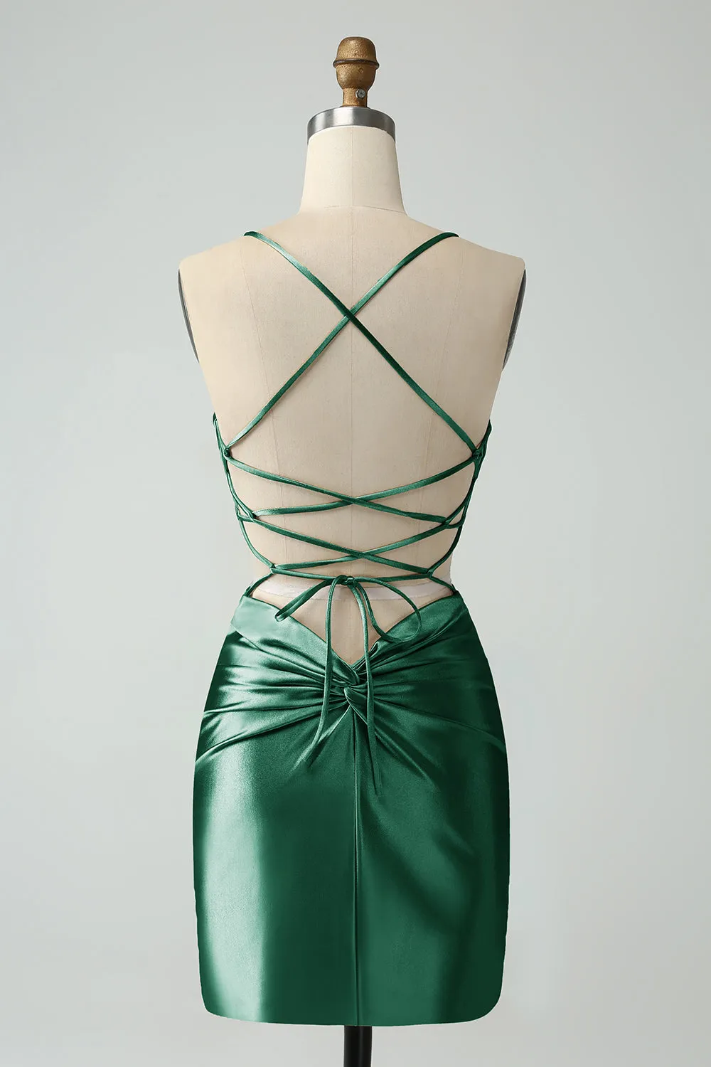 Golden Bodycon Spaghetti Straps Lace-up Back Short Homecoming Dress