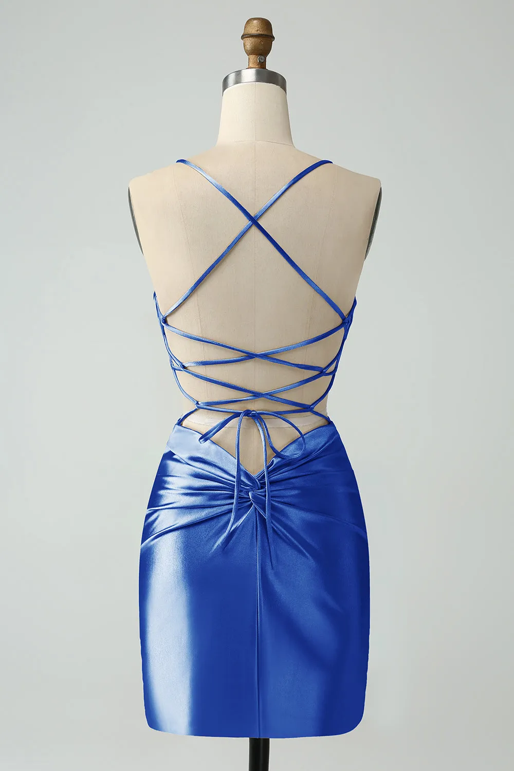 Golden Bodycon Spaghetti Straps Lace-up Back Short Homecoming Dress