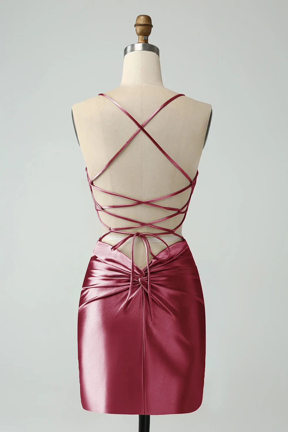 Golden Bodycon Spaghetti Straps Lace-up Back Short Homecoming Dress