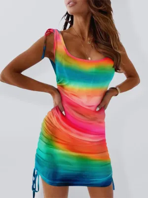 Gradient Print Bodycon Mini Dress with Ruched Sides