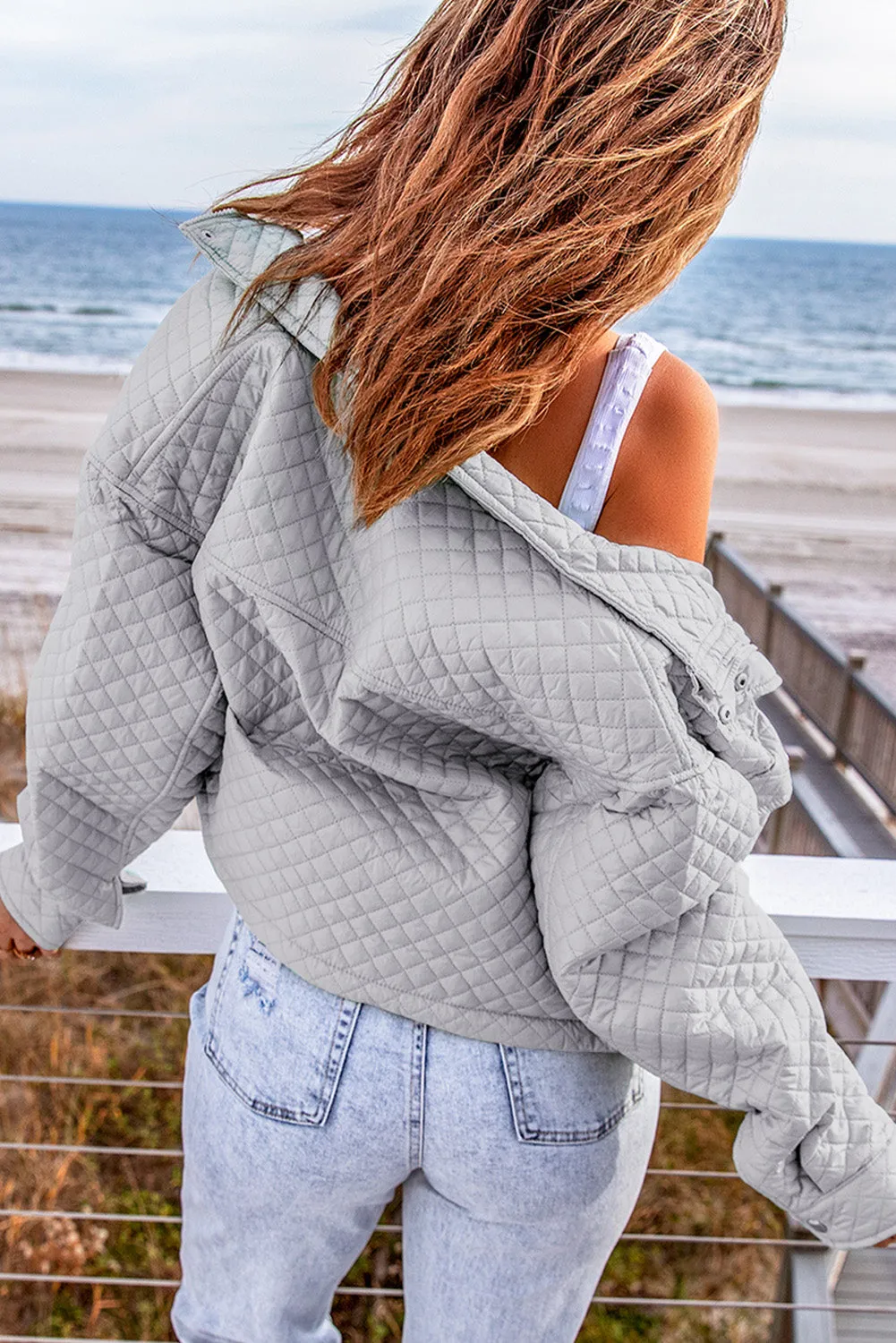Green Quilted Pocketed Zip-up Cropped Jacket