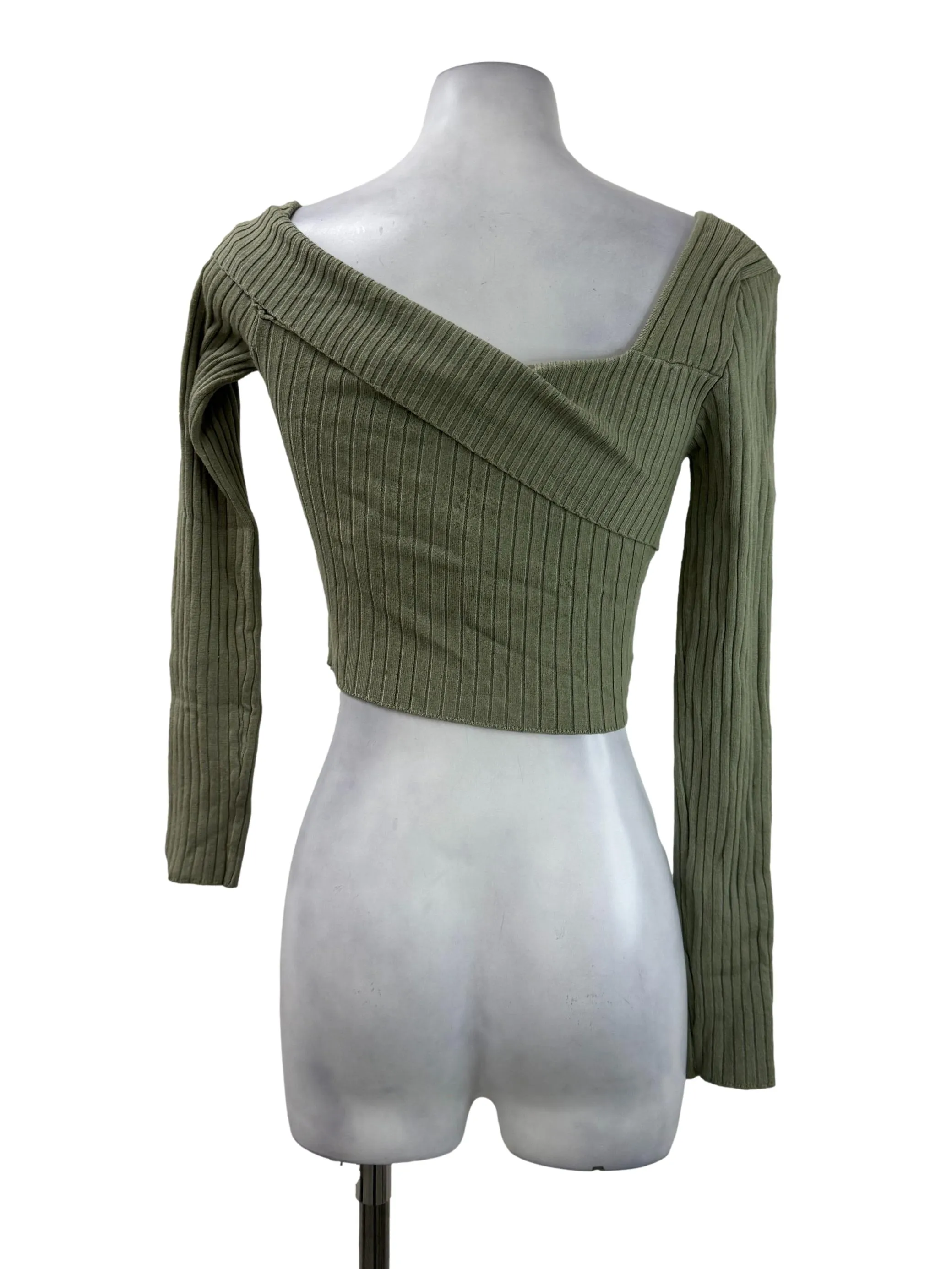 Green Ribbed A Symmetrical Top