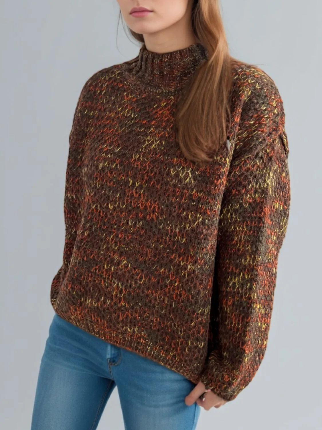 Hazel Blues® |  Heathered Turtleneck Dropped Shoulder Sweater
