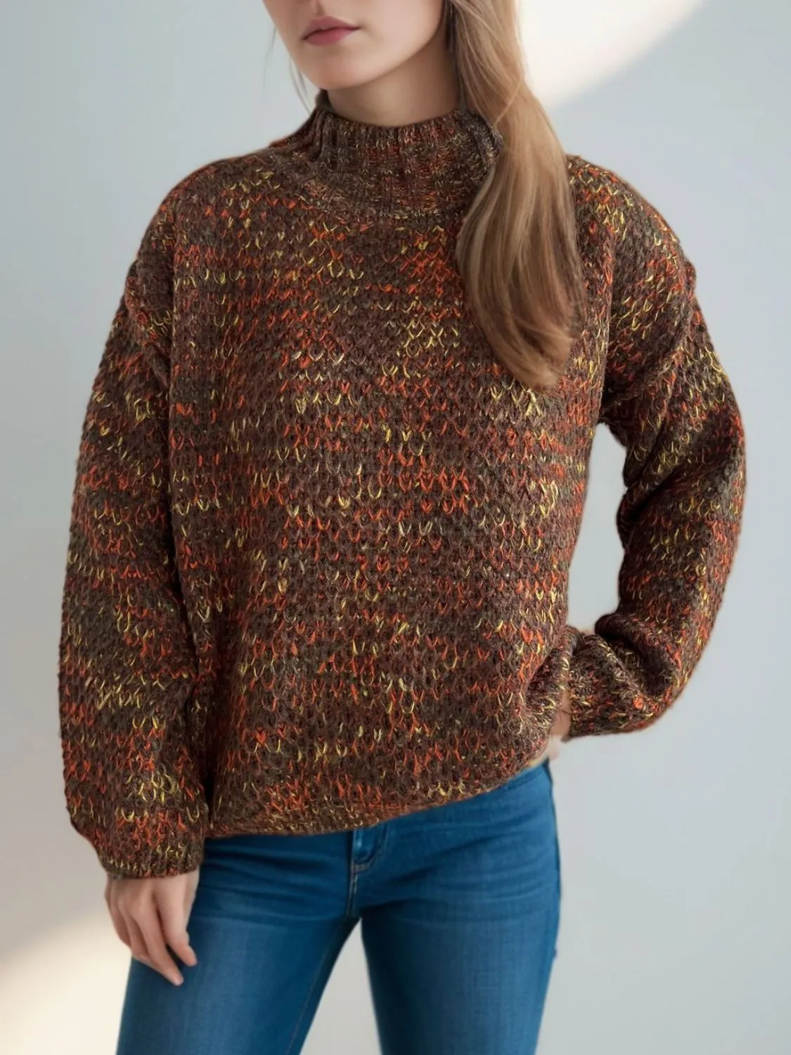 Hazel Blues® |  Heathered Turtleneck Dropped Shoulder Sweater