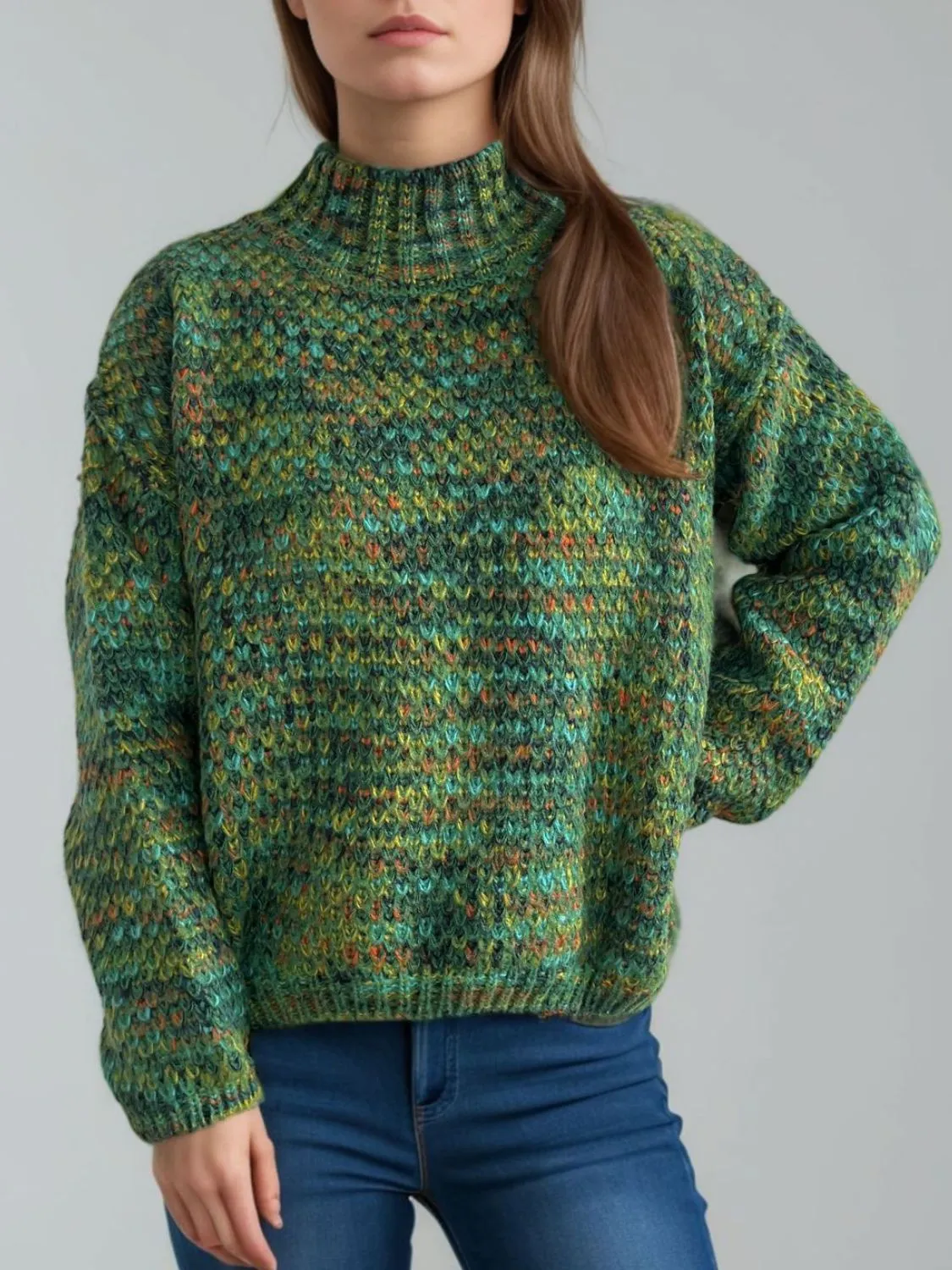 Hazel Blues® |  Heathered Turtleneck Dropped Shoulder Sweater