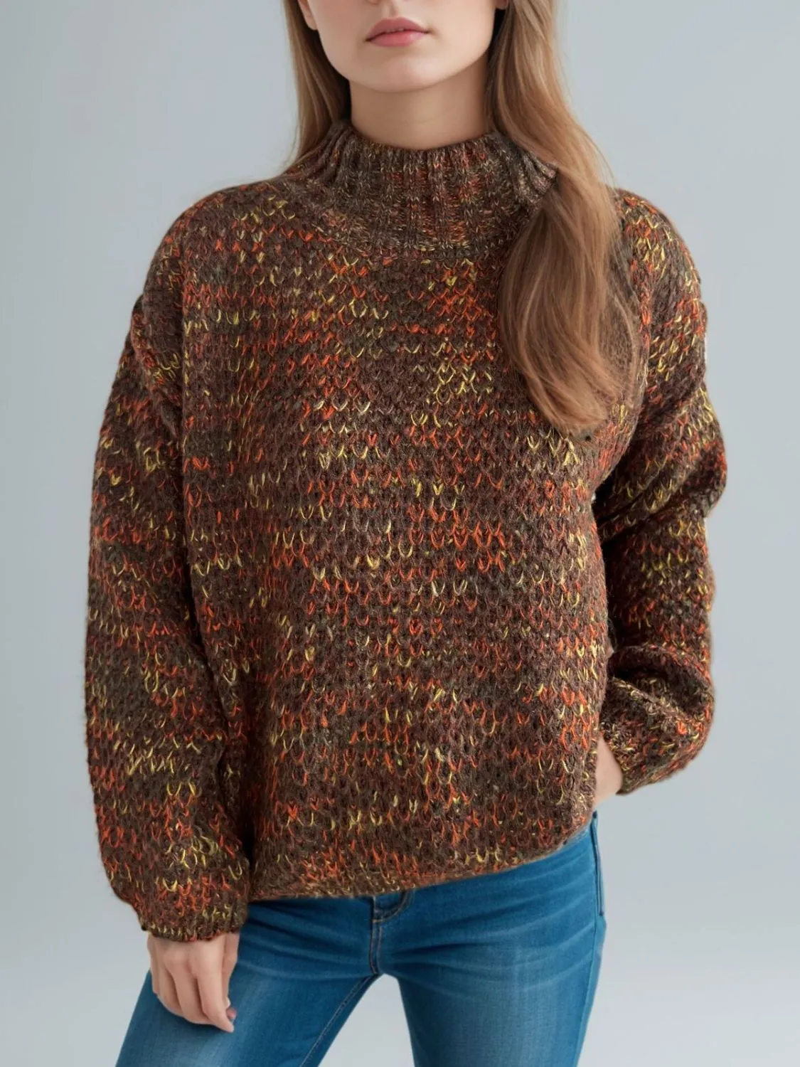 Hazel Blues® |  Heathered Turtleneck Dropped Shoulder Sweater