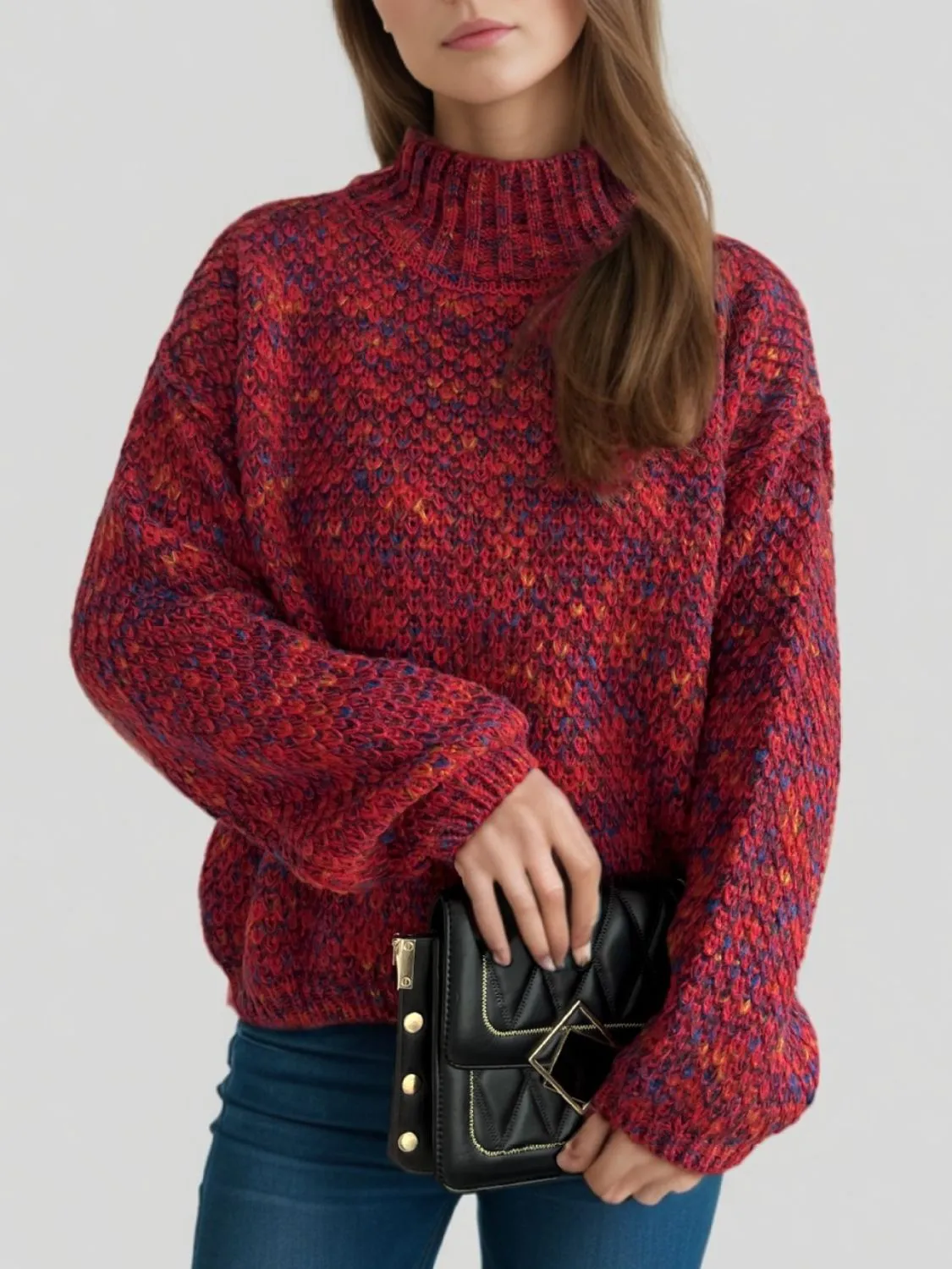 Hazel Blues® |  Heathered Turtleneck Dropped Shoulder Sweater