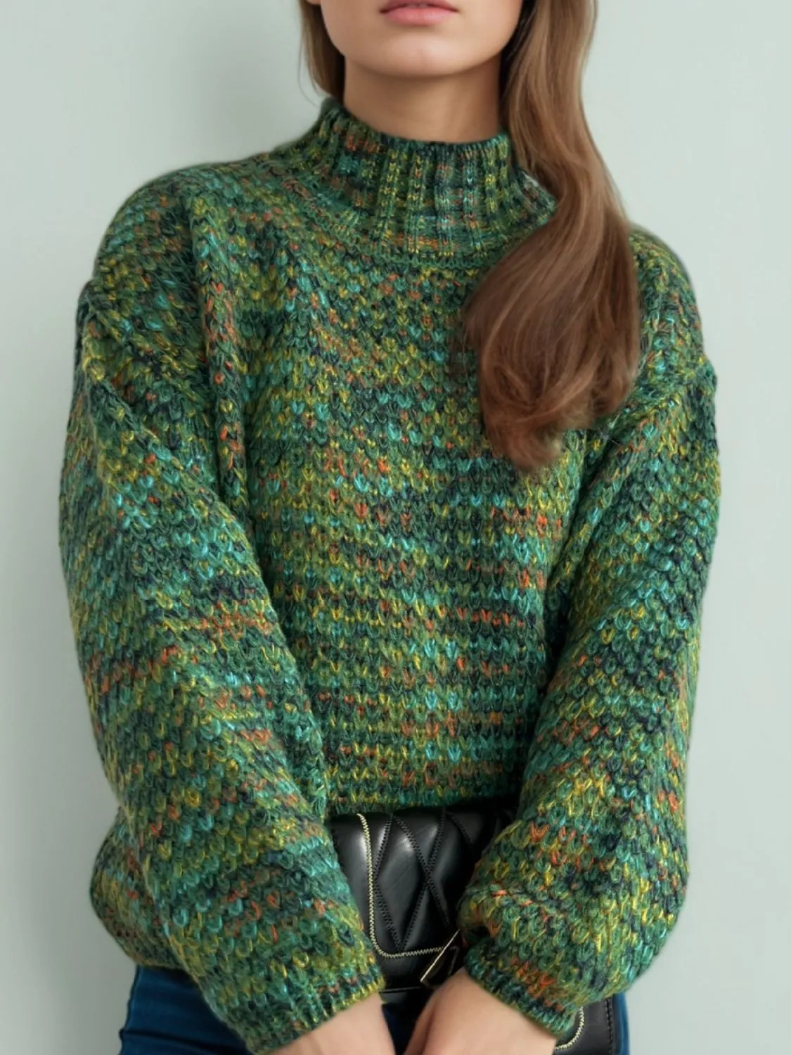 Hazel Blues® |  Heathered Turtleneck Dropped Shoulder Sweater
