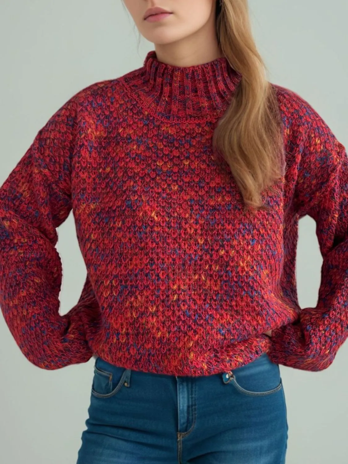 Hazel Blues® |  Heathered Turtleneck Dropped Shoulder Sweater