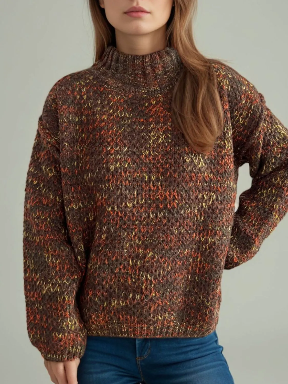 Hazel Blues® |  Heathered Turtleneck Dropped Shoulder Sweater