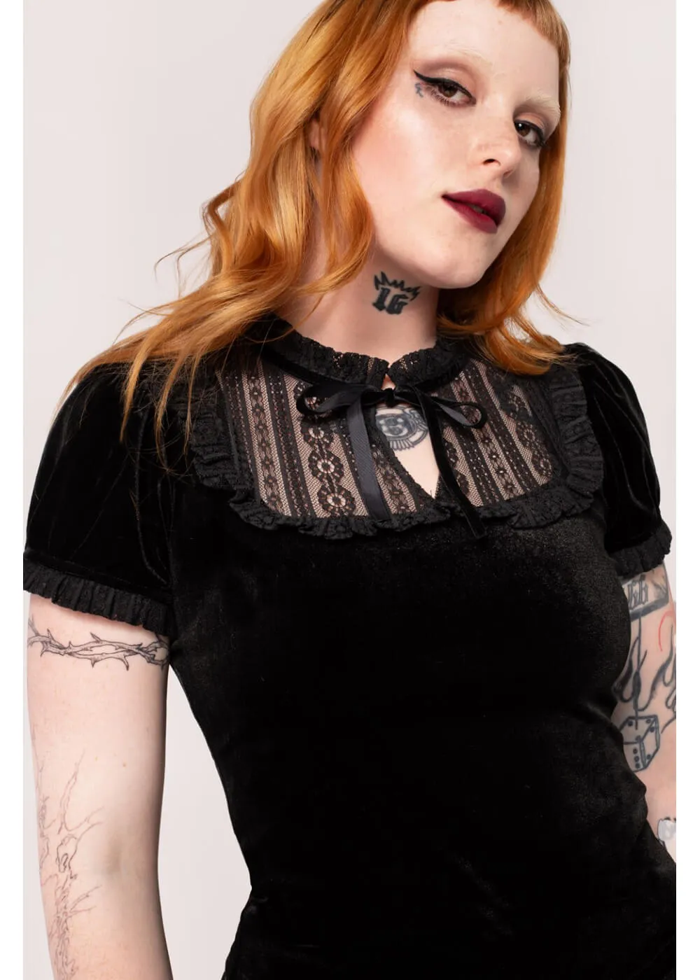 Hell Bunny Mourning Velvet 60's Top Black