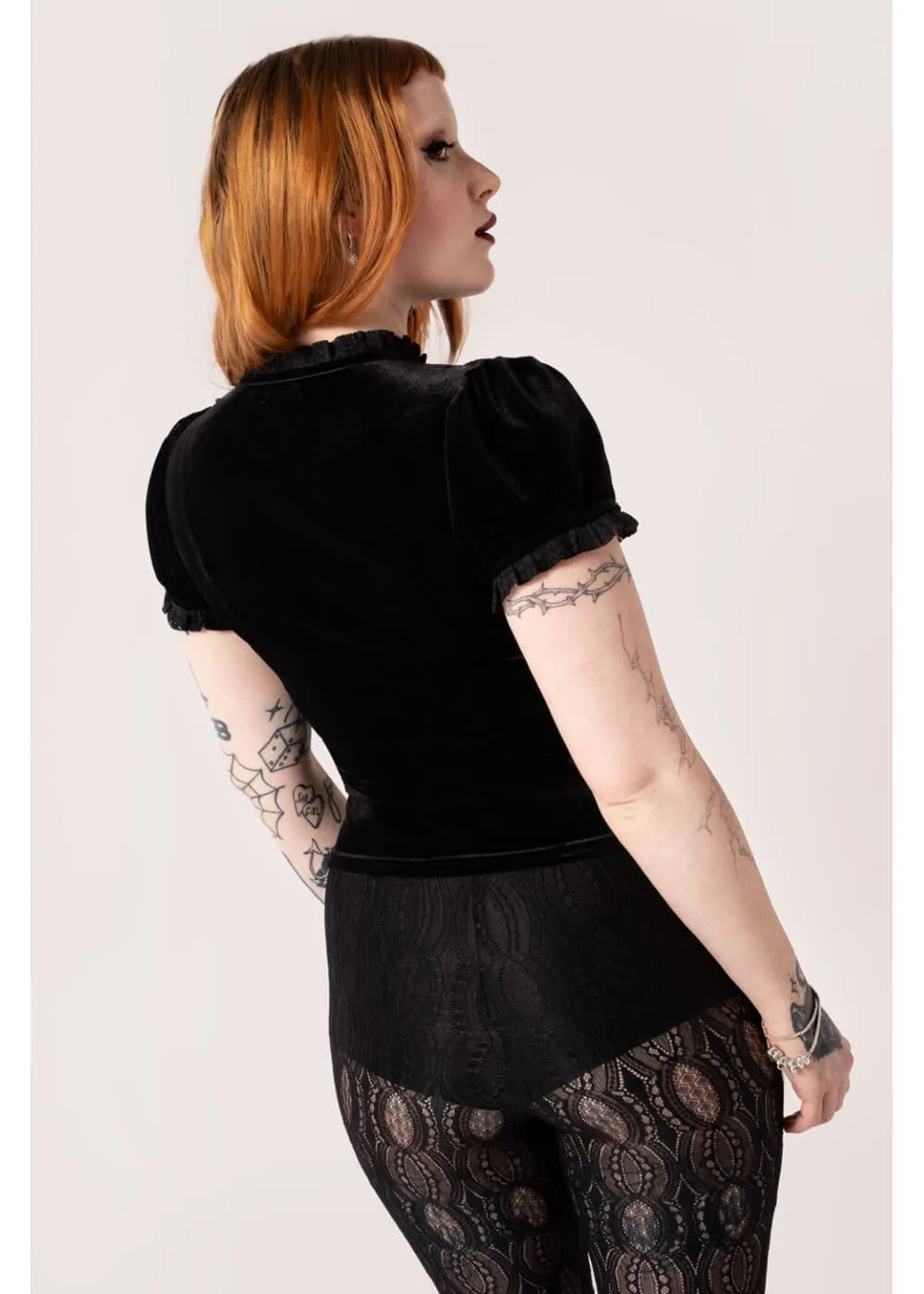Hell Bunny Mourning Velvet 60's Top Black