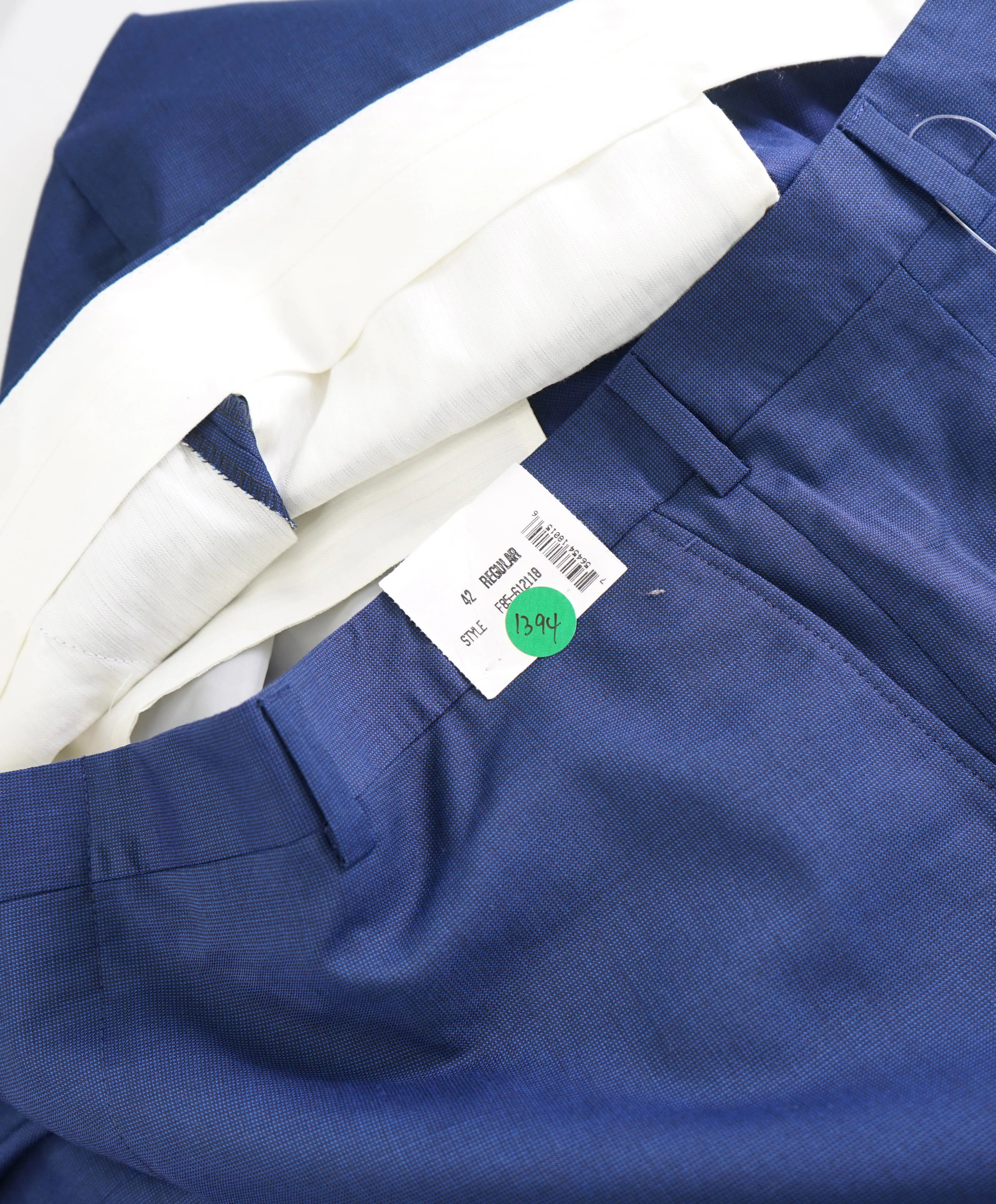 HICKEY FREEMAN -  Blue Pindot Wool Flat Front Dress Pants - 42W