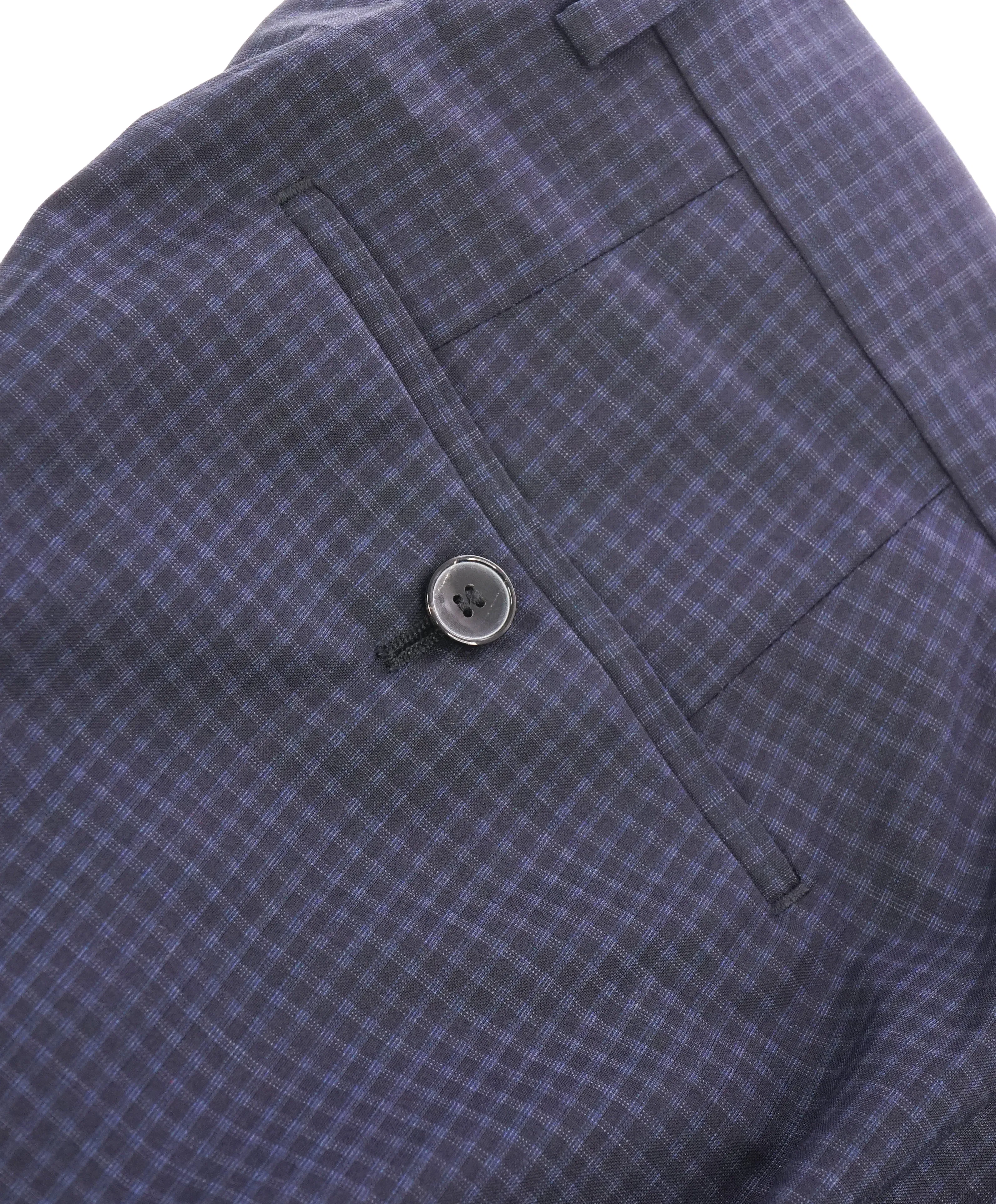 HUGO BOSS - Gray Navy Check Flat Front Dress Pants - 32W