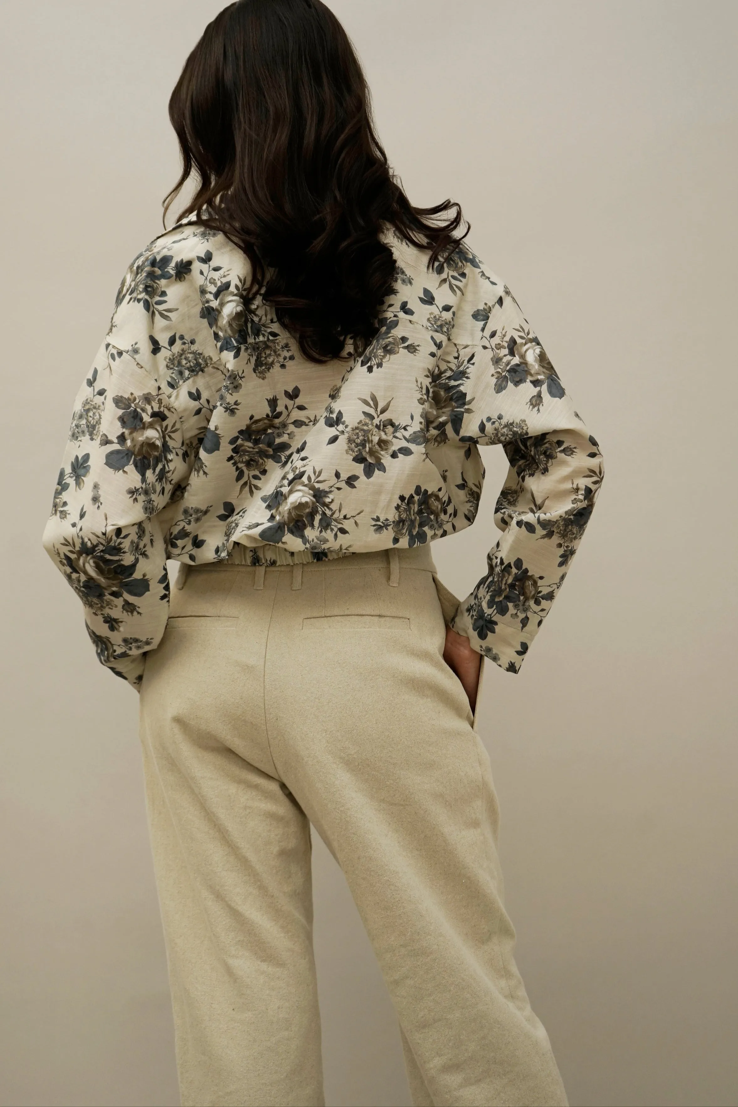 Idle Navy and Cream Floral Wrap Blouse