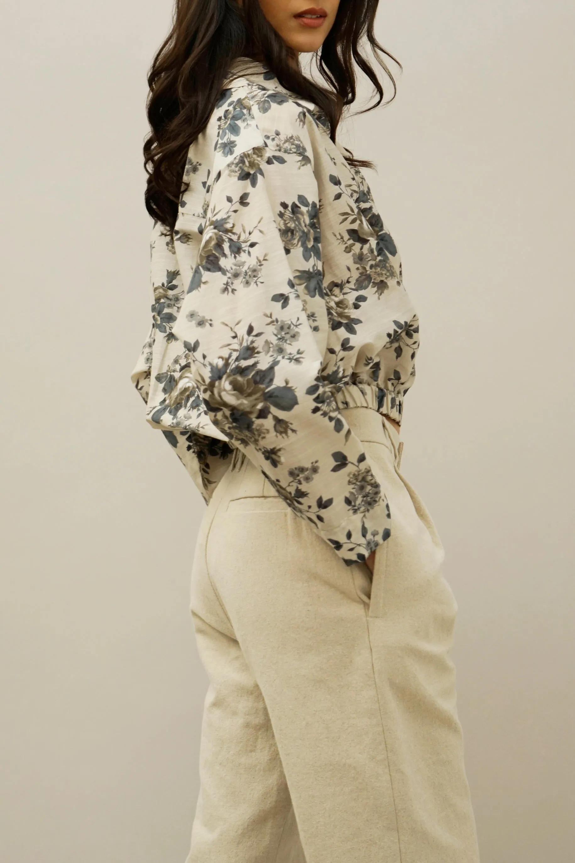 Idle Navy and Cream Floral Wrap Blouse