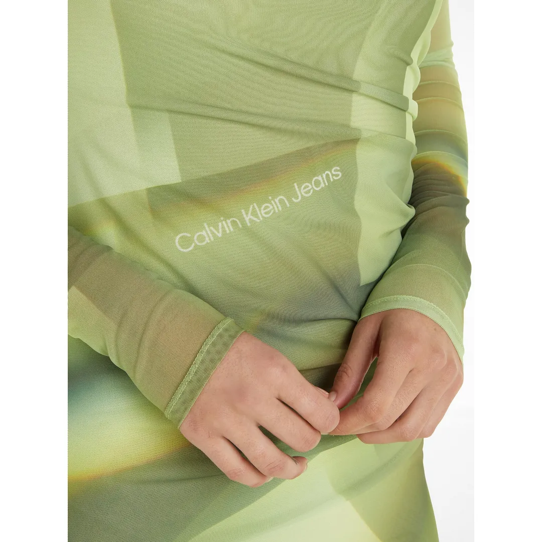 ILLUMINATED AOP MESH DRESS