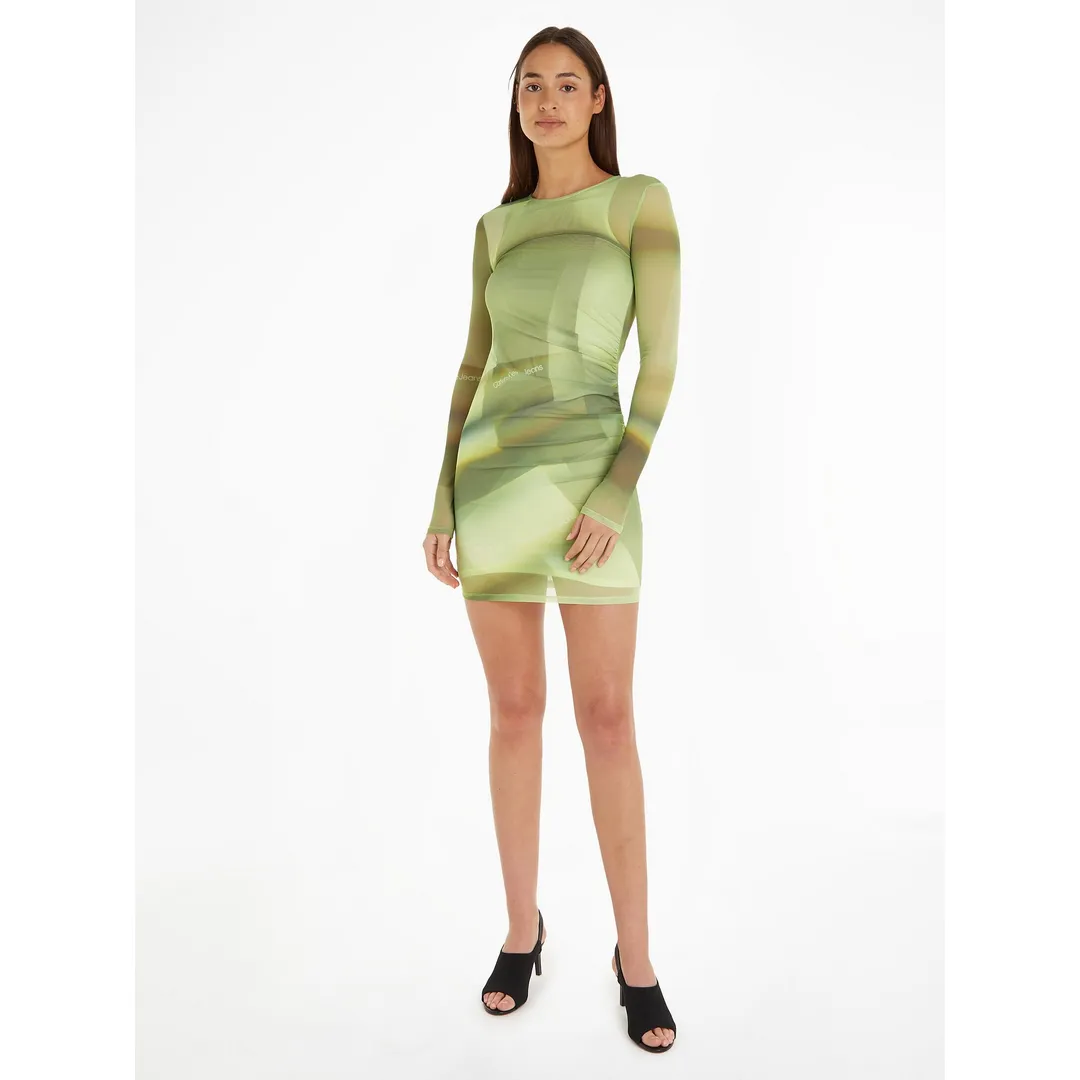 ILLUMINATED AOP MESH DRESS