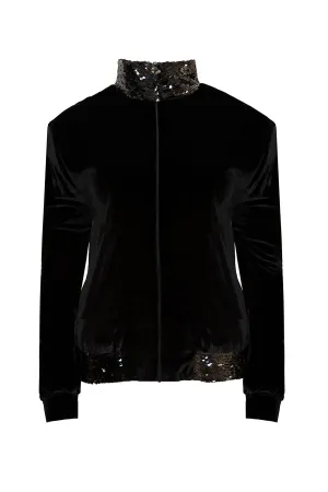 Ilona Rich Black Velvet Sequin Detail Long Jacket