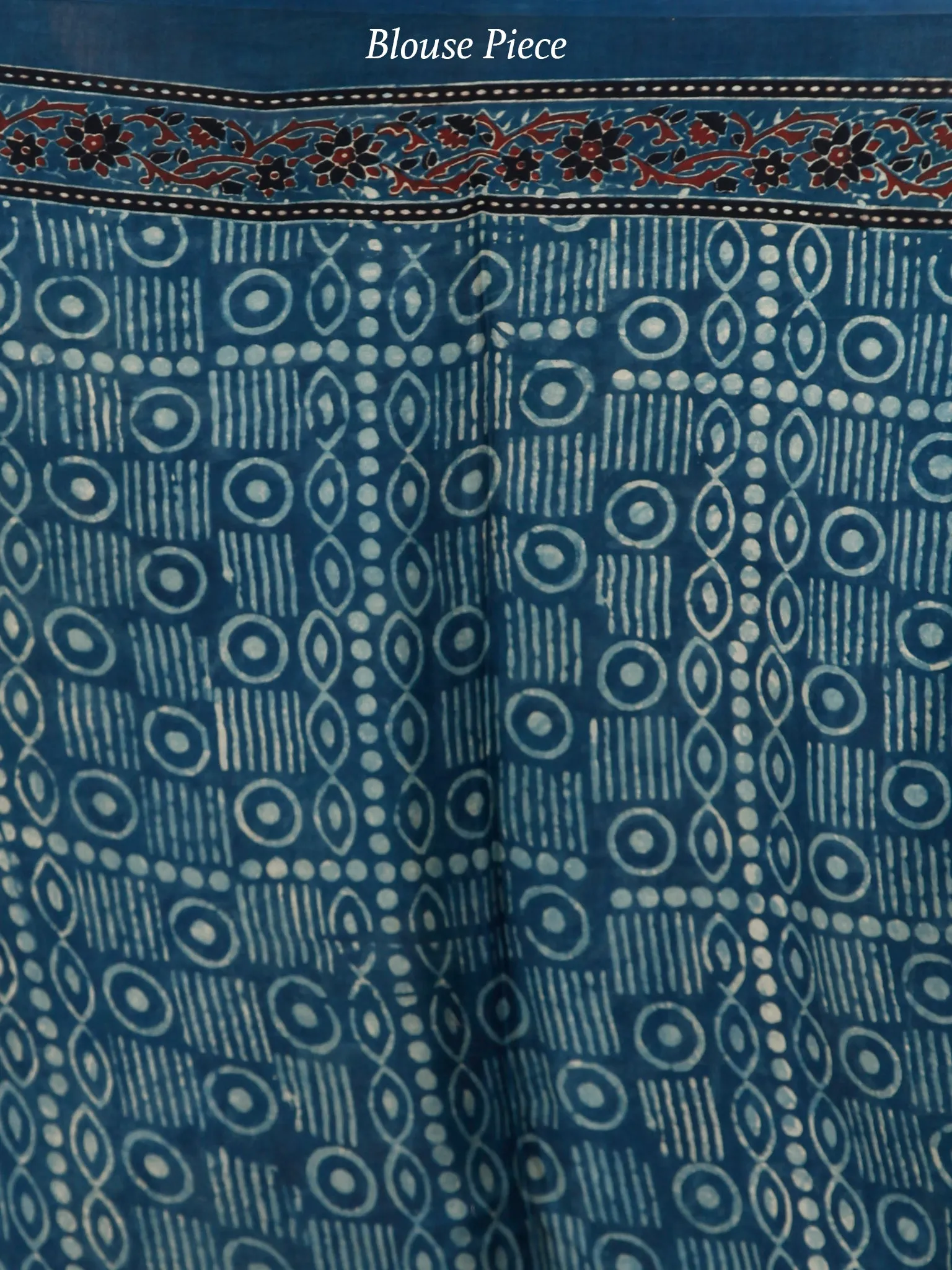 Indigo Black Maroon Beige Ajrakh Hand Block Printed Modal Silk Saree in Natural Colors - S031703705