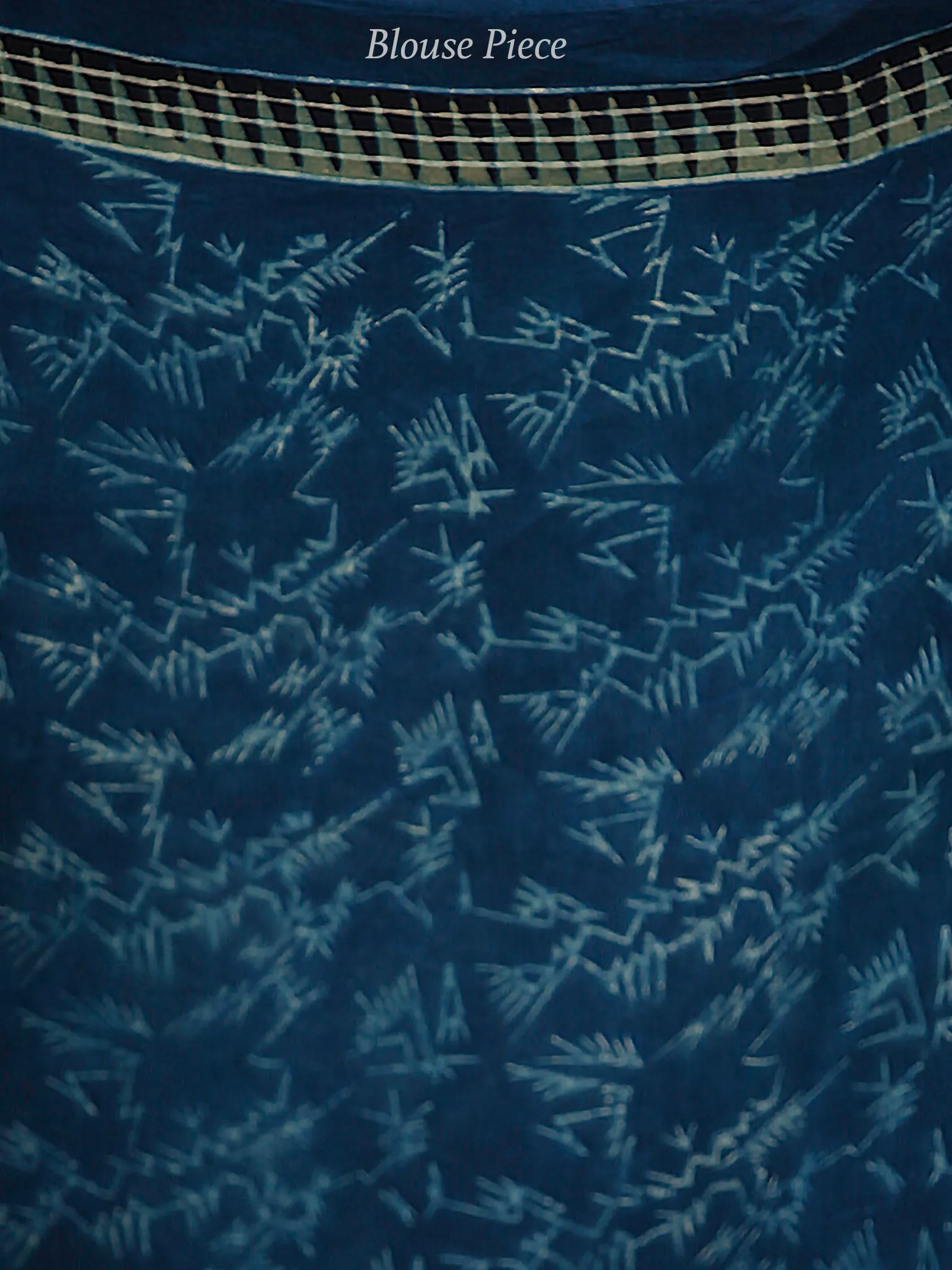 Indigo Fern Green Black Ivory Ajrakh Hand Block Printed Modal Silk Saree in Natural Colors - S031703727